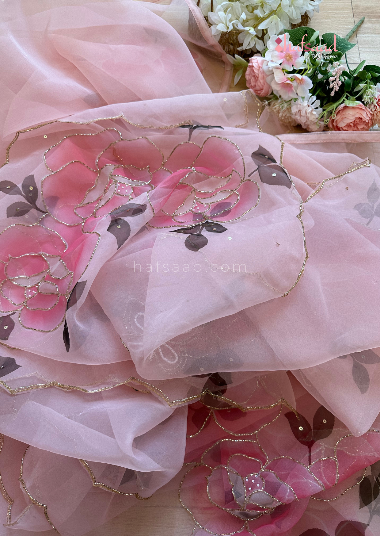 Dear Daisy- Handwork organza saree (Blushed)