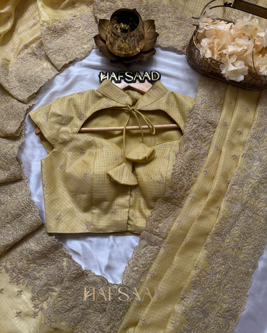 Rifka- Embroidered Saree (Yellow)