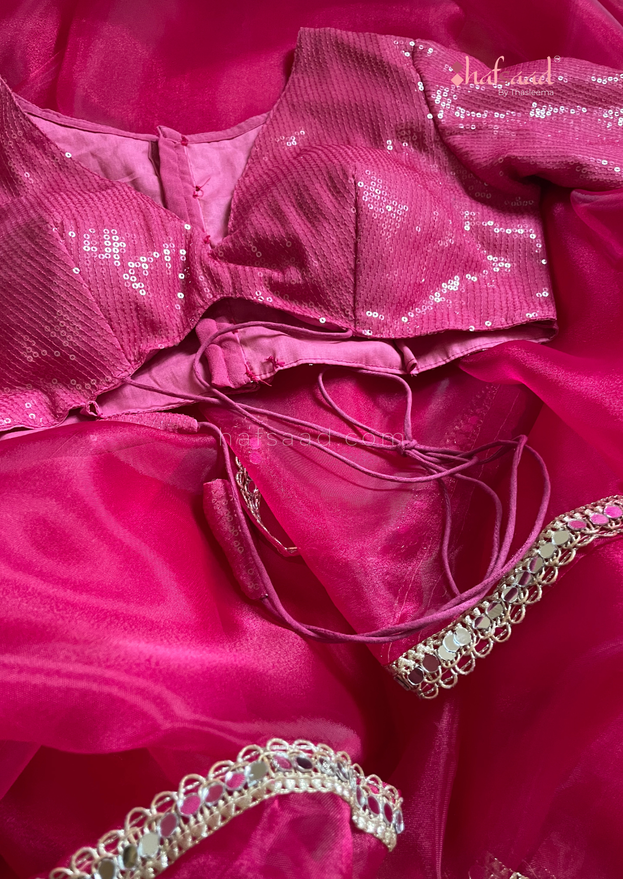 Haseen- Mirror work organza saree (Hot pink)