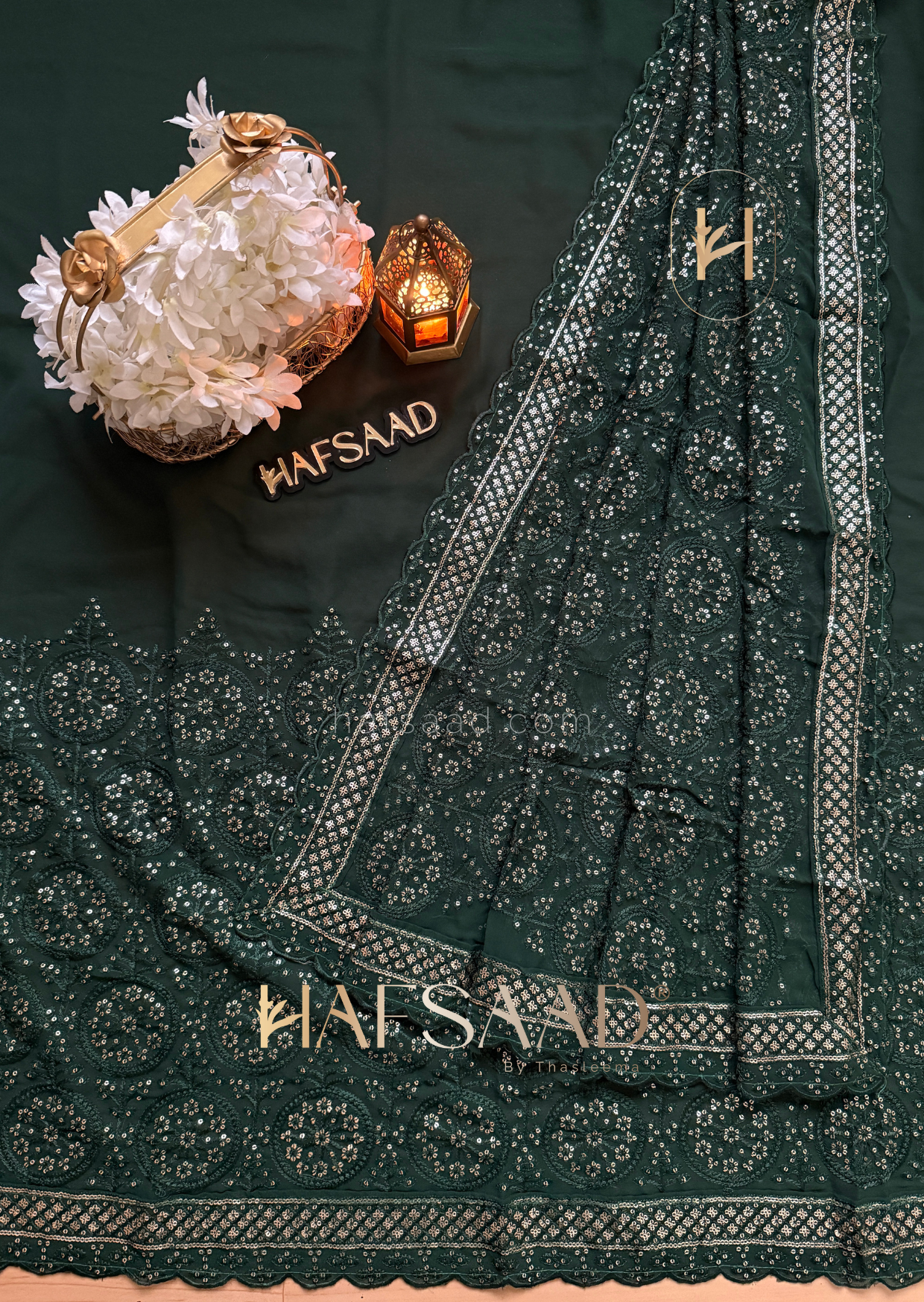 Farheen Bridal- Rich Chikankari saree (Green)
