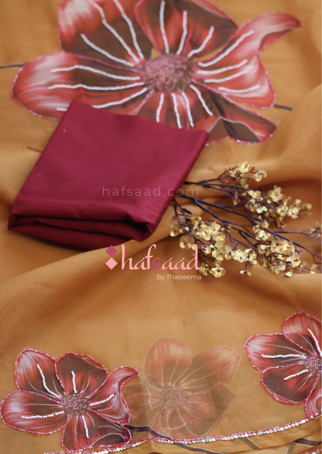 Dear Daisy - Handwork organza saree (Earthly Mustard)