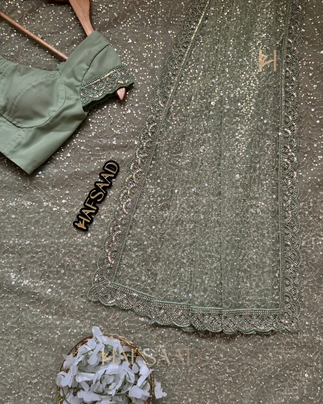 Asifa - Net saree (Pastel Green)