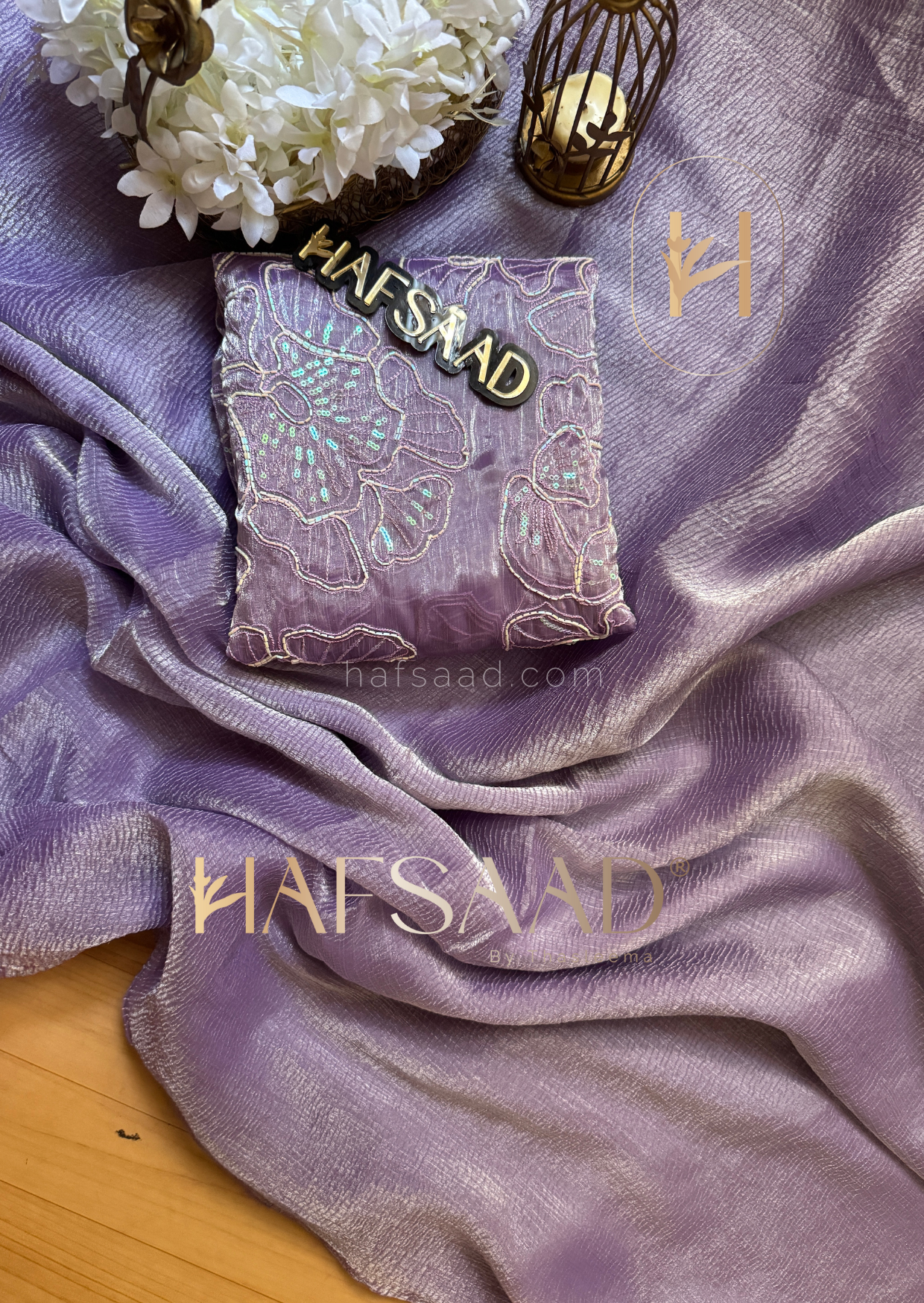 Hasini-Crushed tissue saree (Lavender)