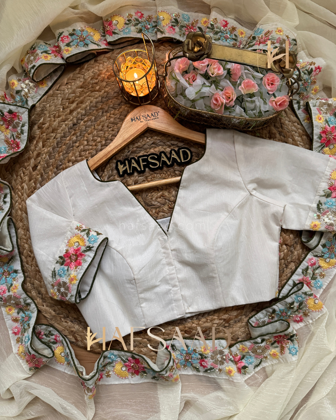 French fleur - Glass Chiffon Handwork Saree