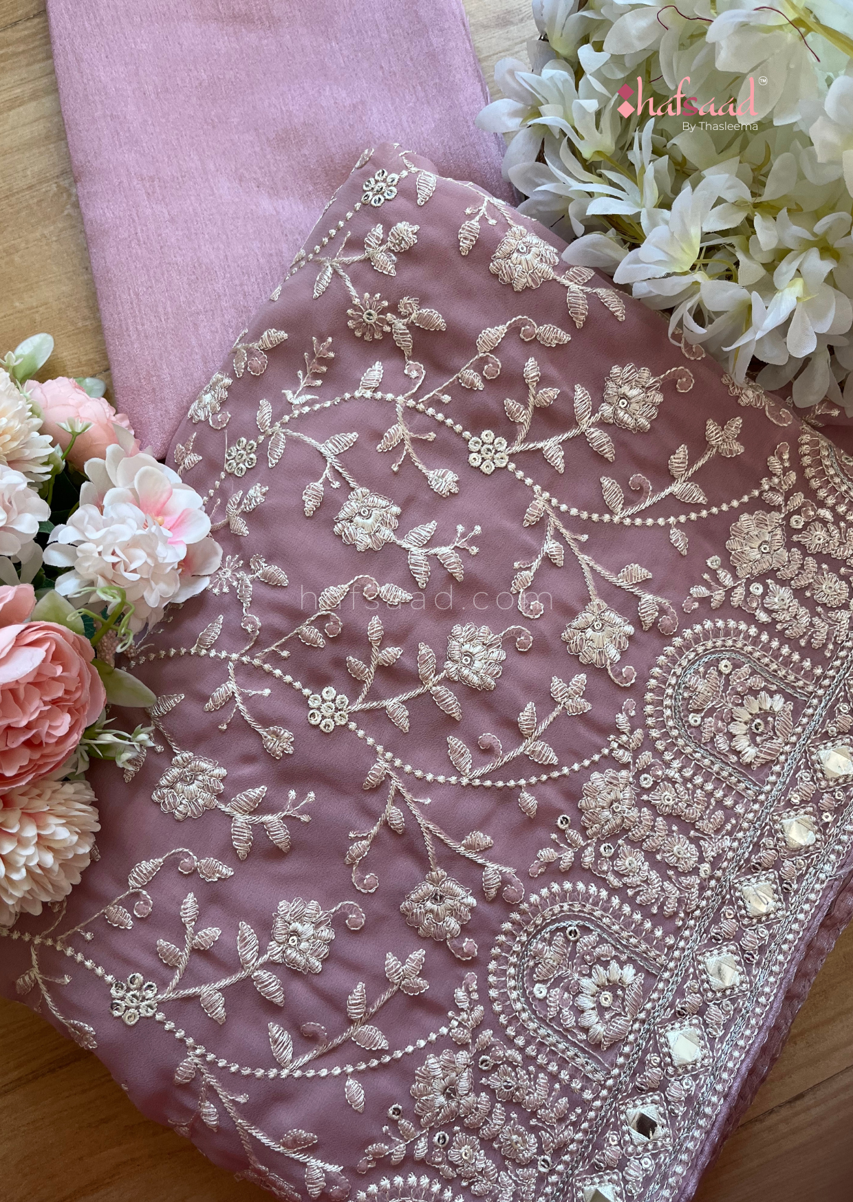 Maryam-Georgette Chikankari Saree (Pastel Pink)