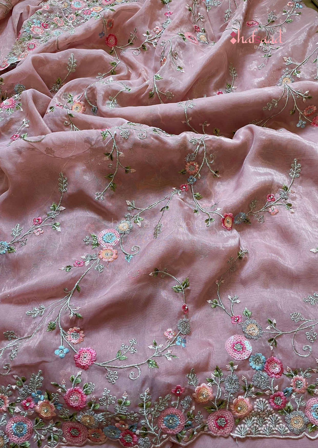 Niha- Pure Bridal organza saree (Pastel Pink)