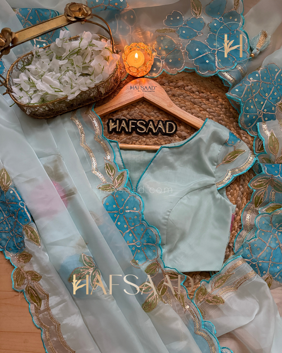 Isra - Premium organza saree (Blue)