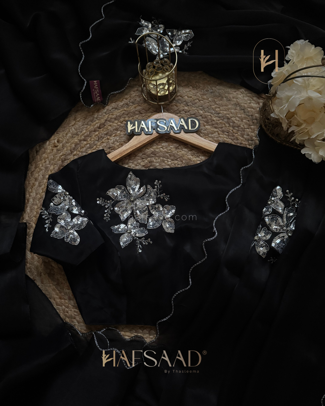 Nina- Handwork satin organza Saree (Black)