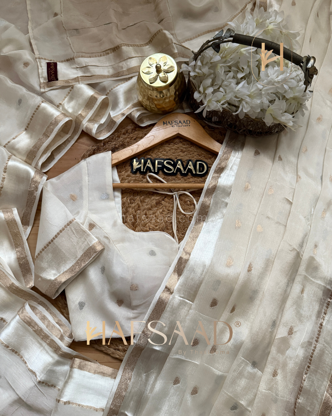 Tharini-Pure chinnon saree (Half white)