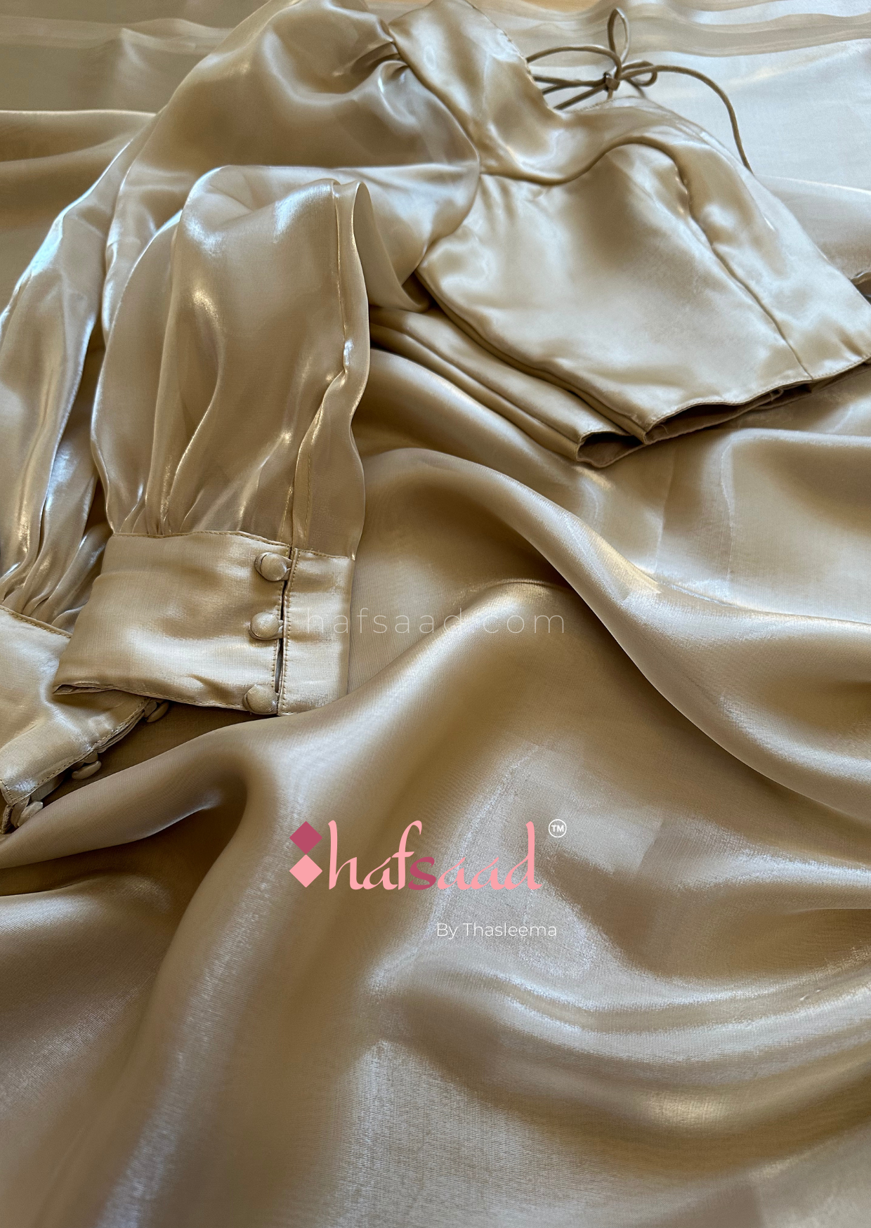 Georgia- Premium satin organza saree (Champagne Gold)