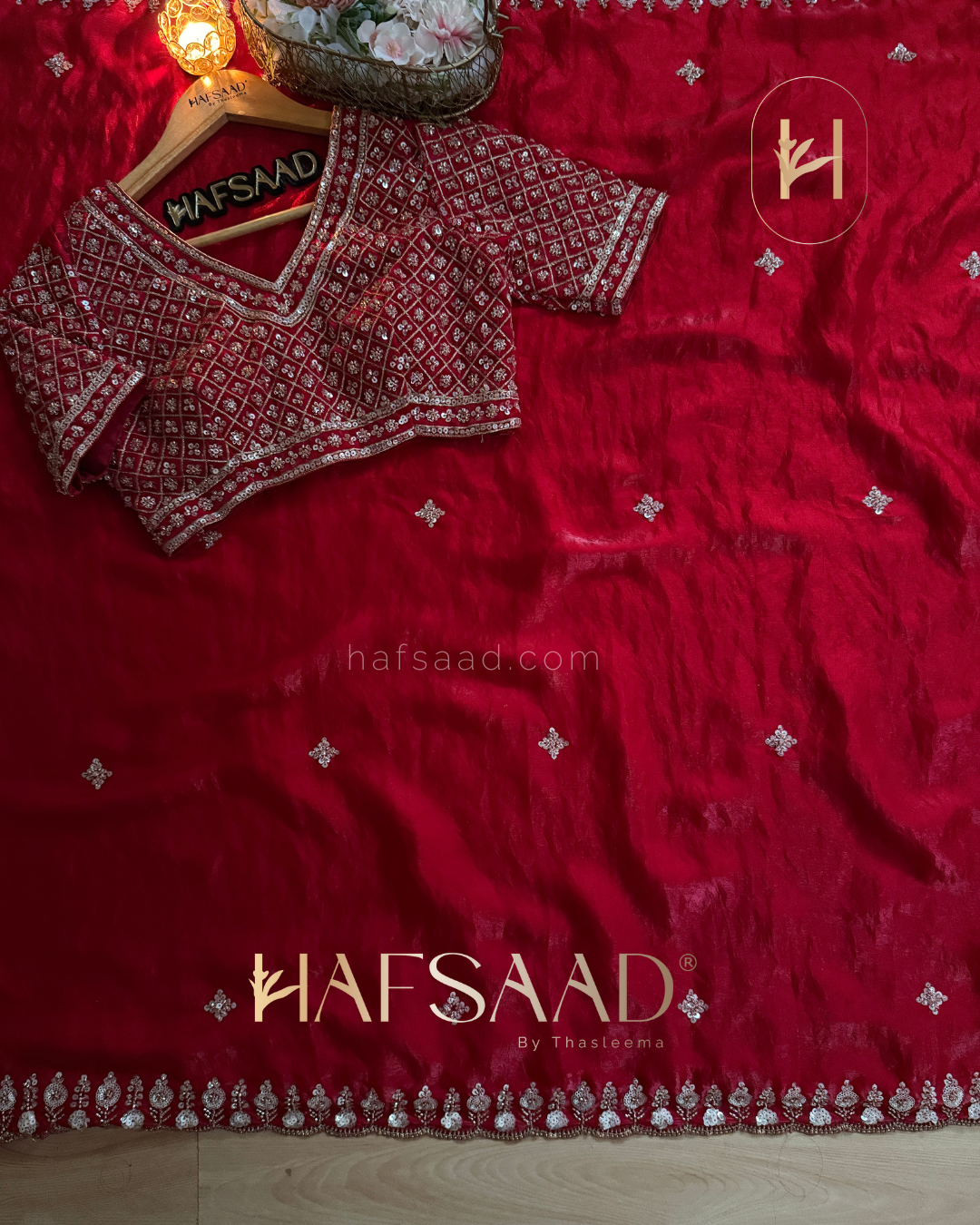 Mirza - Stardust satin saree (Red)