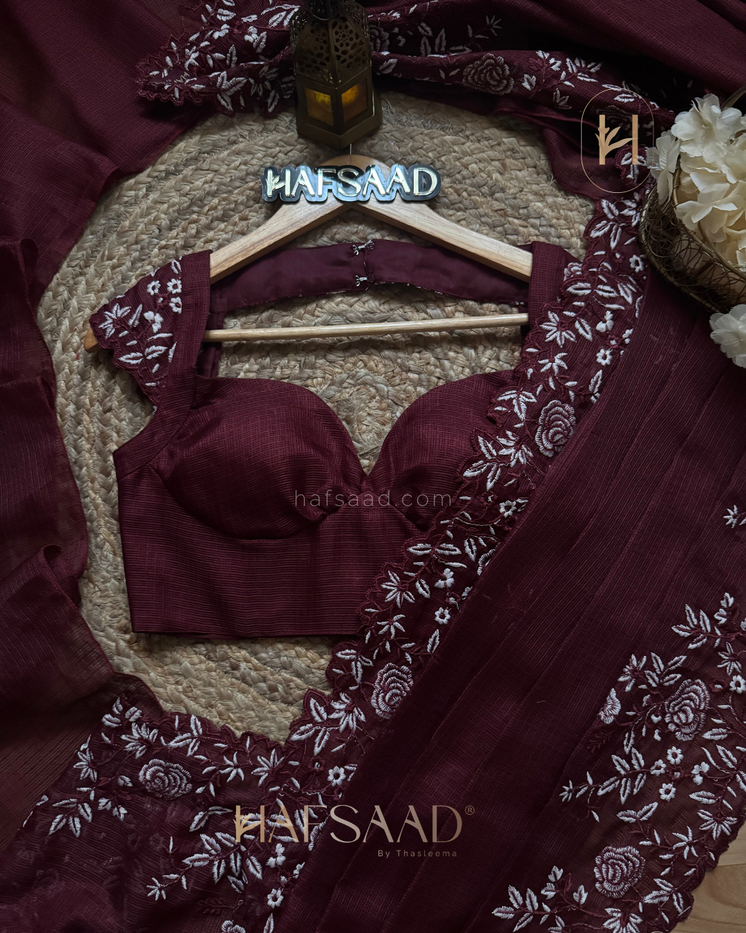 Femi- Embroidered Saree (Burgundy)