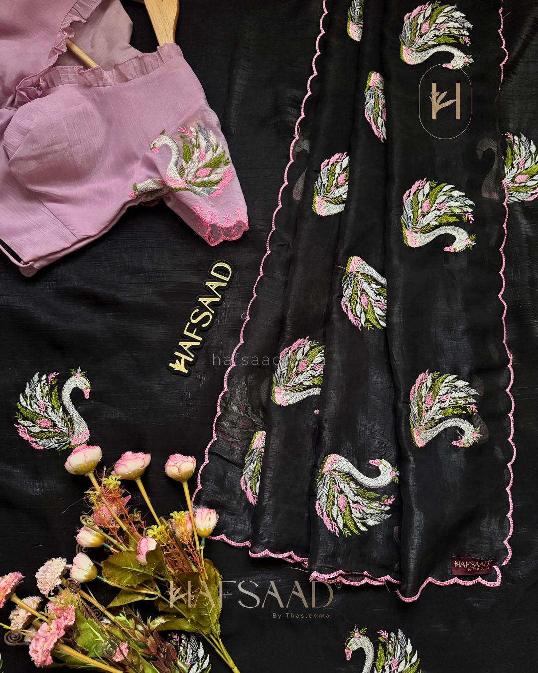 Swan- Glass chiffon Saree (Black)