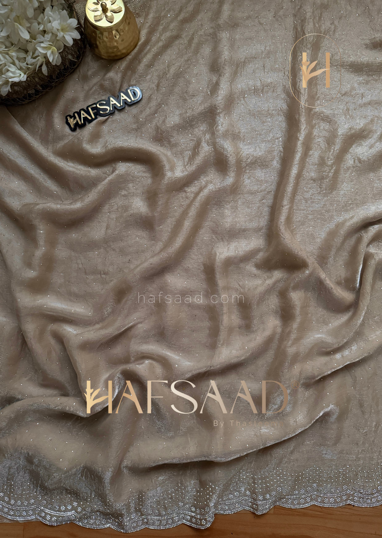 Glisten - Designer chiffon saree (Beige)