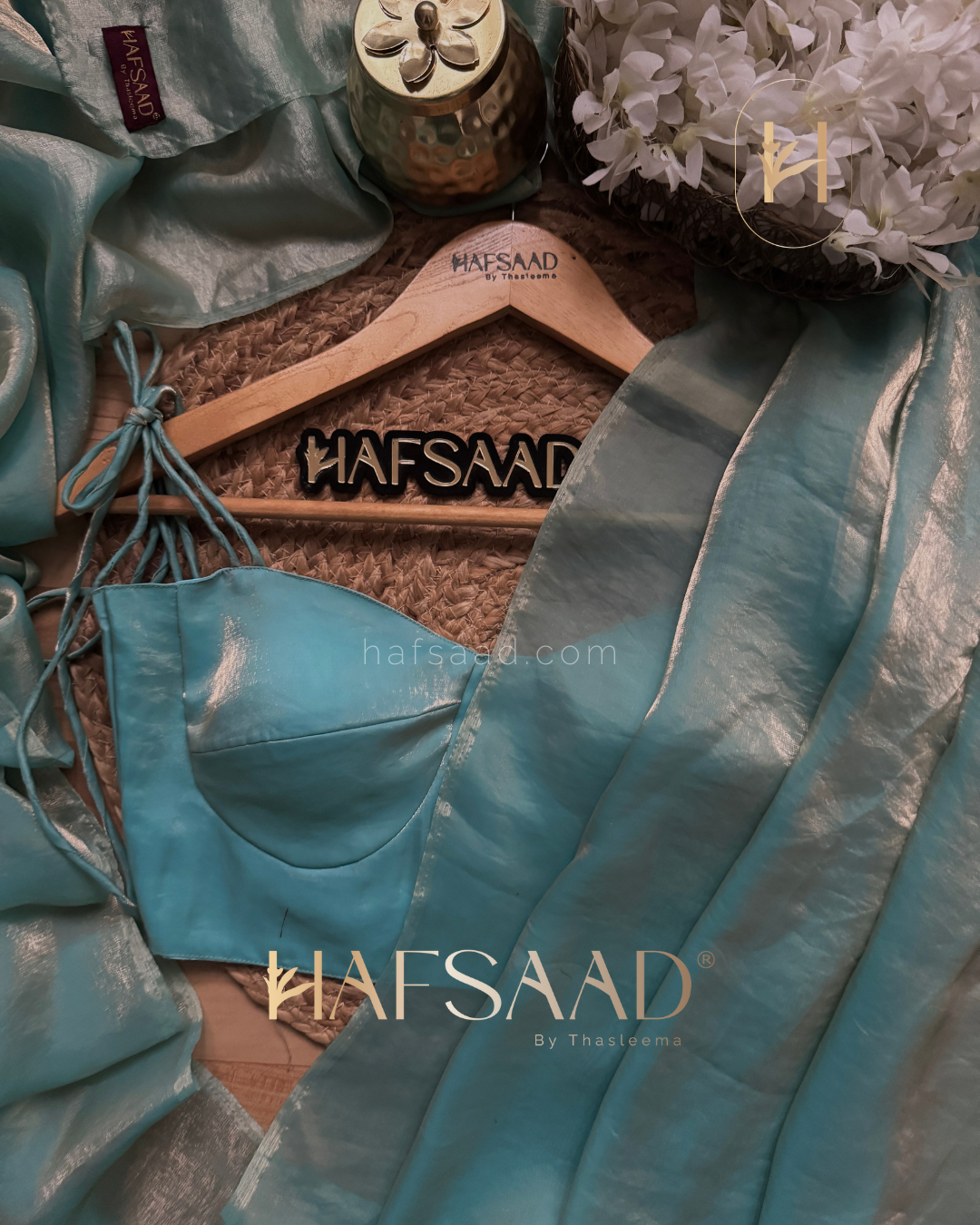 Sinful - Stardust satin saree (Aqua blue)