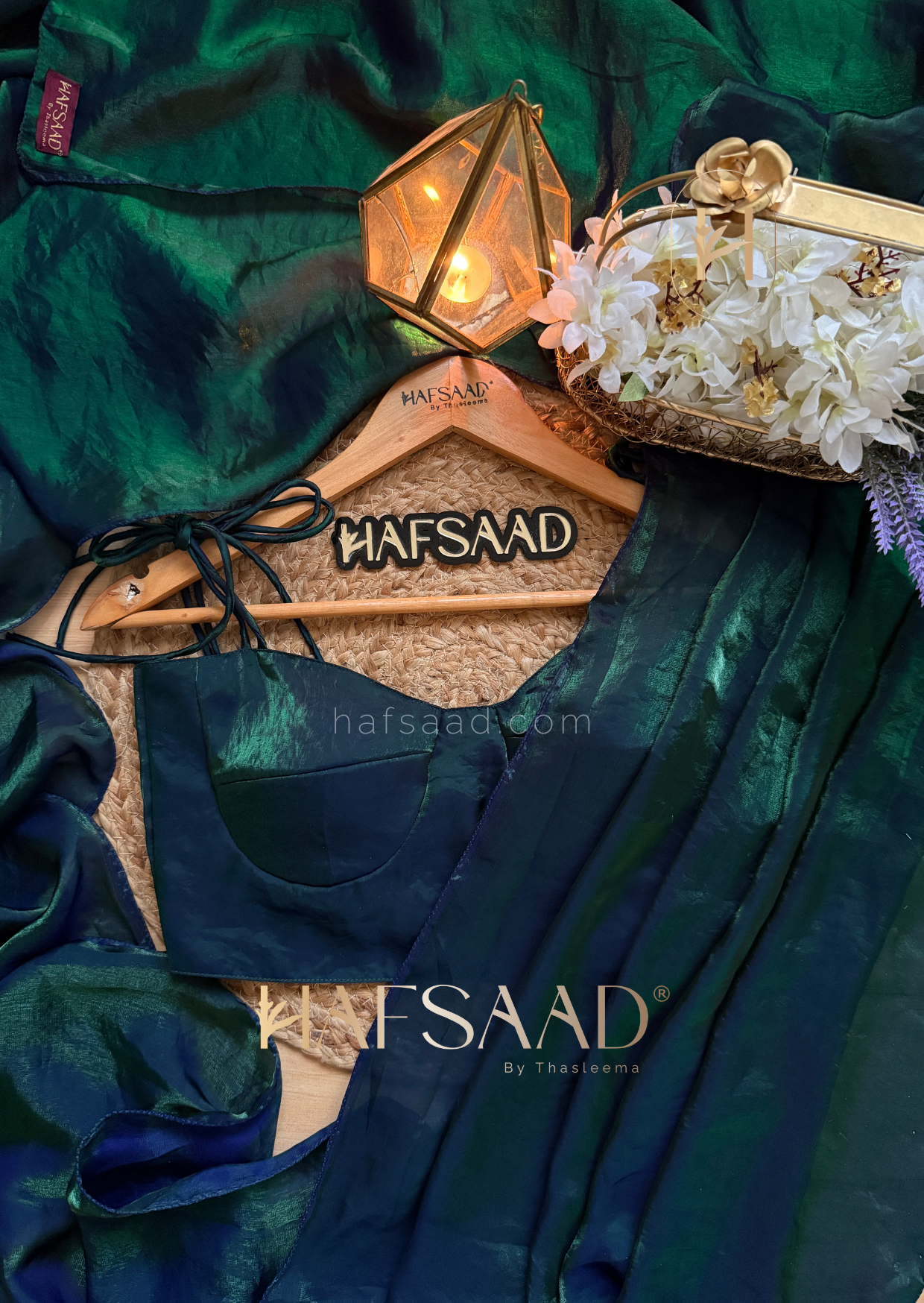 Sinful - Stardust satin saree (Emerald waves)