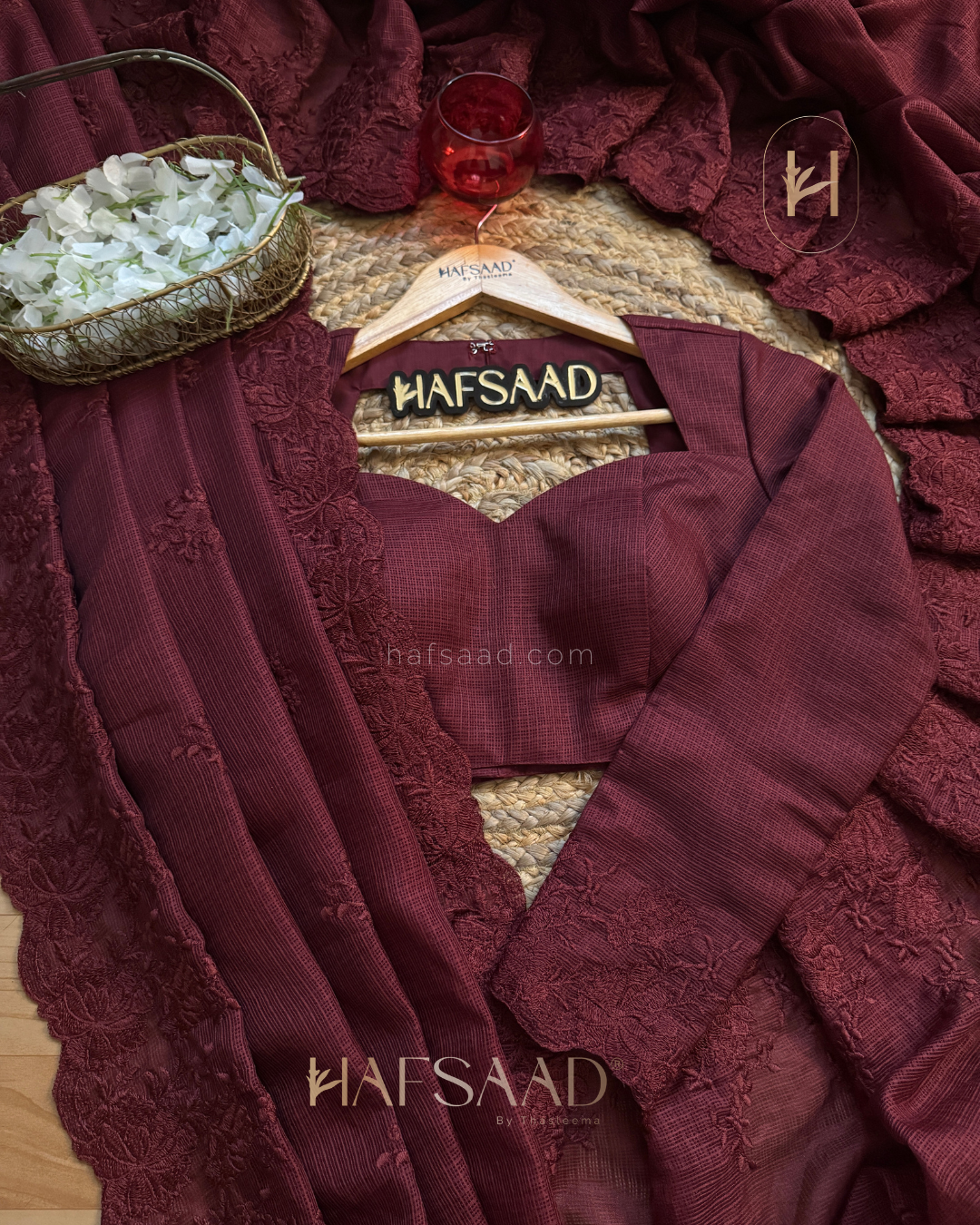 Celestia- Embroidered saree (Burgundy) Full Sleeve