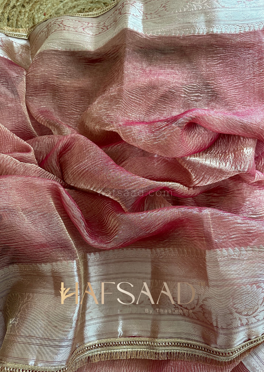 Amara- Crushed pure tissue silk saree (British Rosegold)