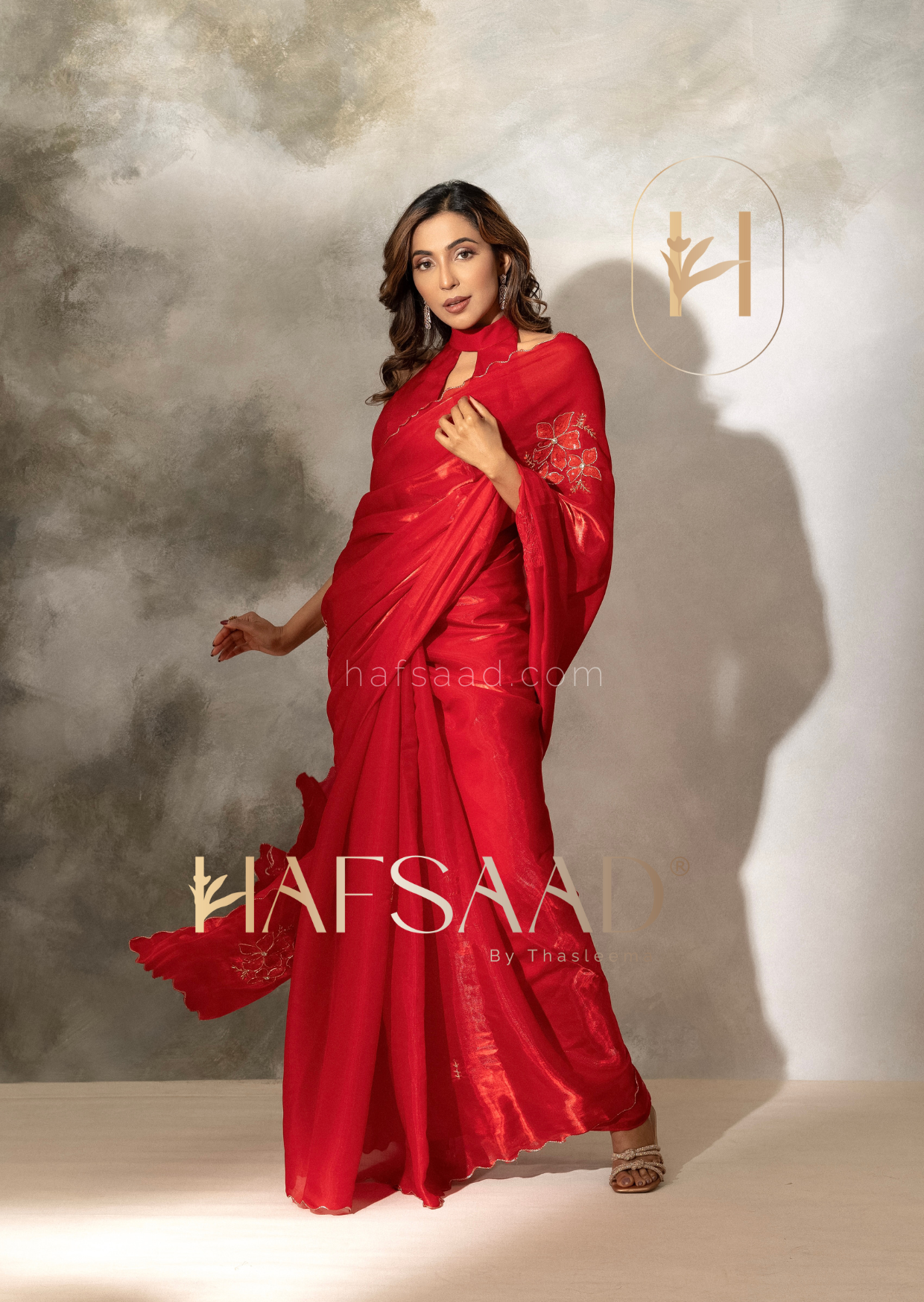 Parvathi Nair Nina- Handwork satin organza Saree (Red)