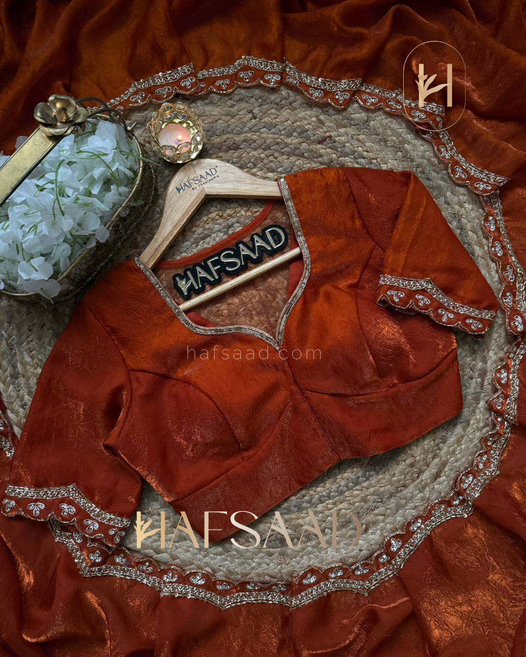 Nihal - Crushed fendy silk saree (Burnt Orange)