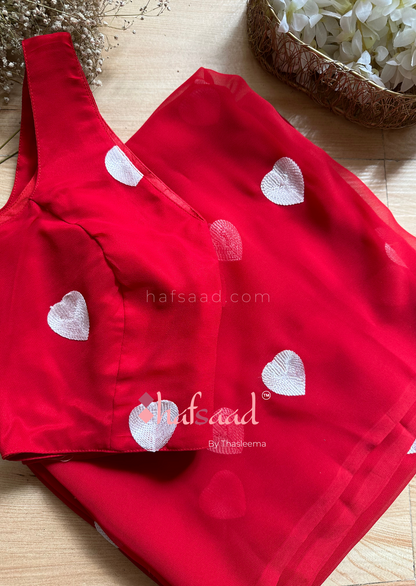 Lil heart- Soft georgette saree (Red)