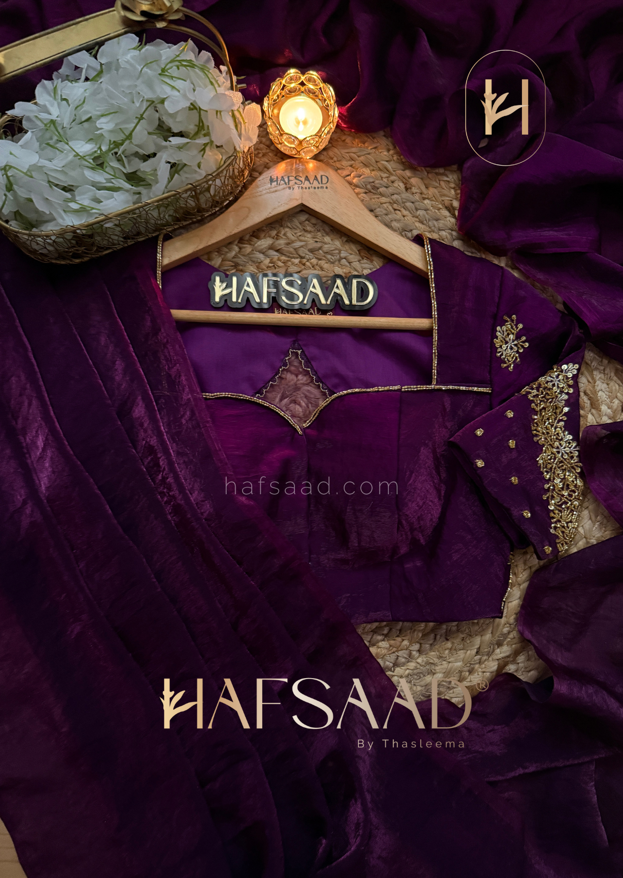 Thasneem - Stardust satin saree (purple)