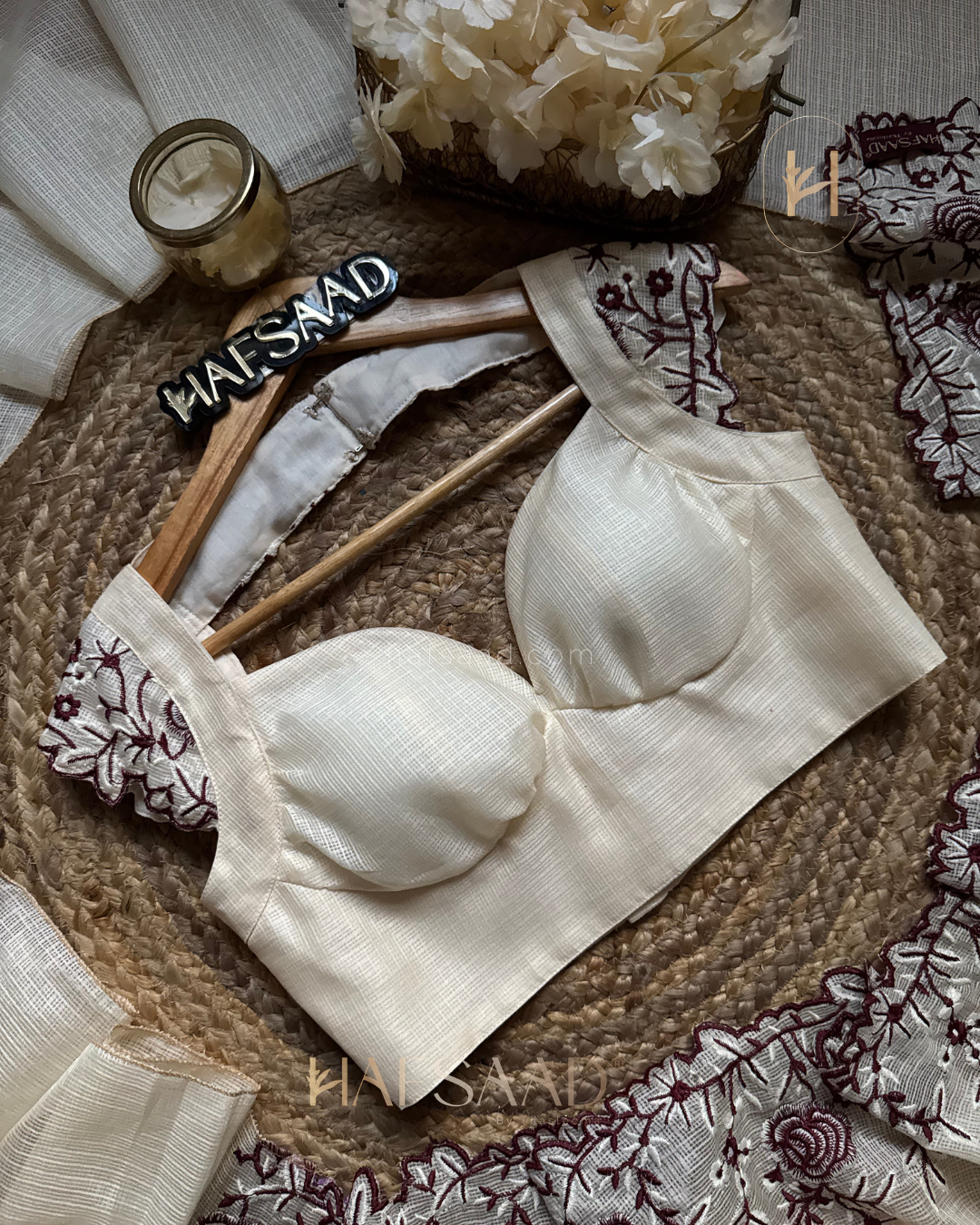 Femi- Embroidered Saree (Cream)