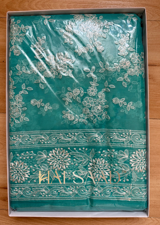 Saloni- Pure organza silk saree (turquoise)