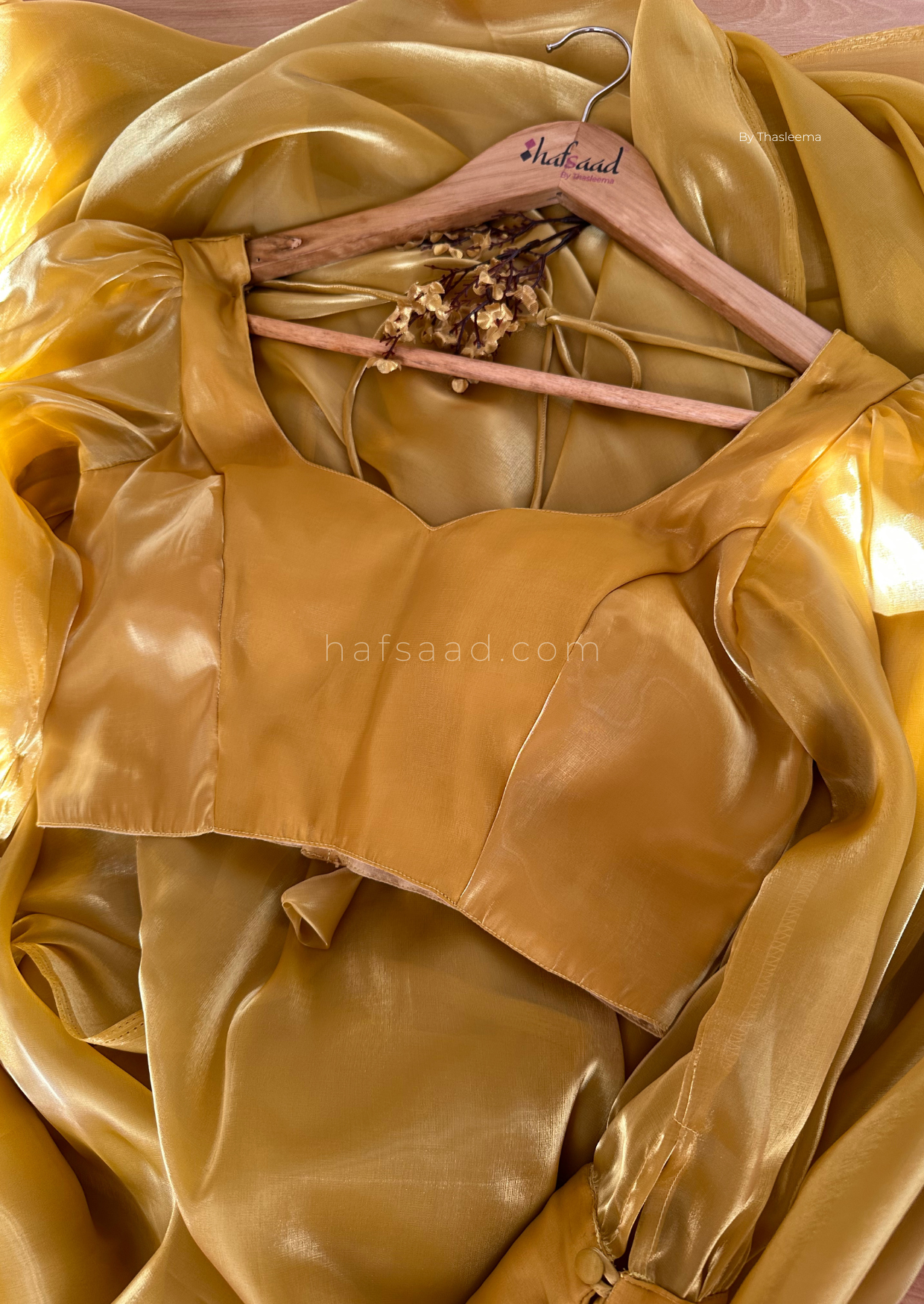 Georgia- Premium satin organza saree (Gold)