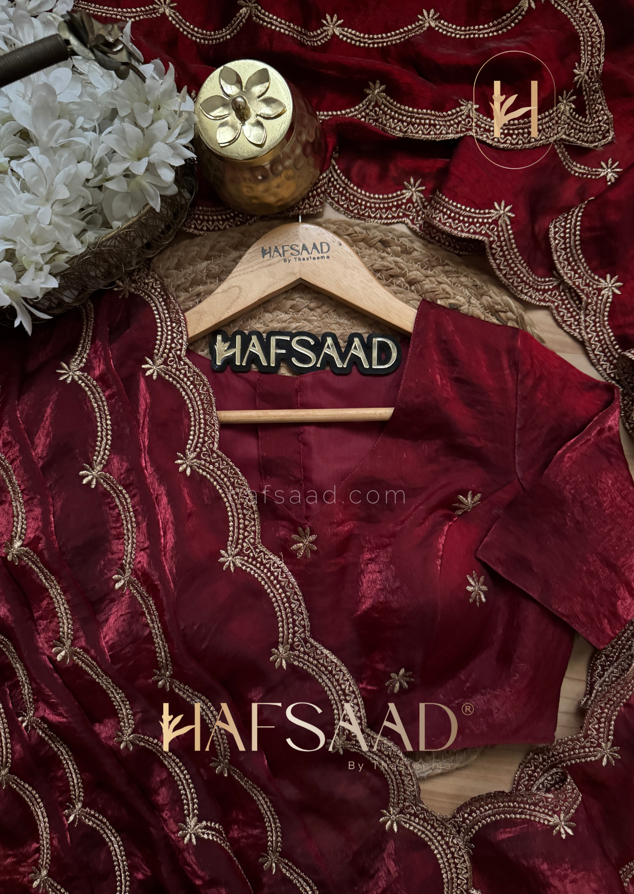 Aadonil- Satin organza saree (Maroon)