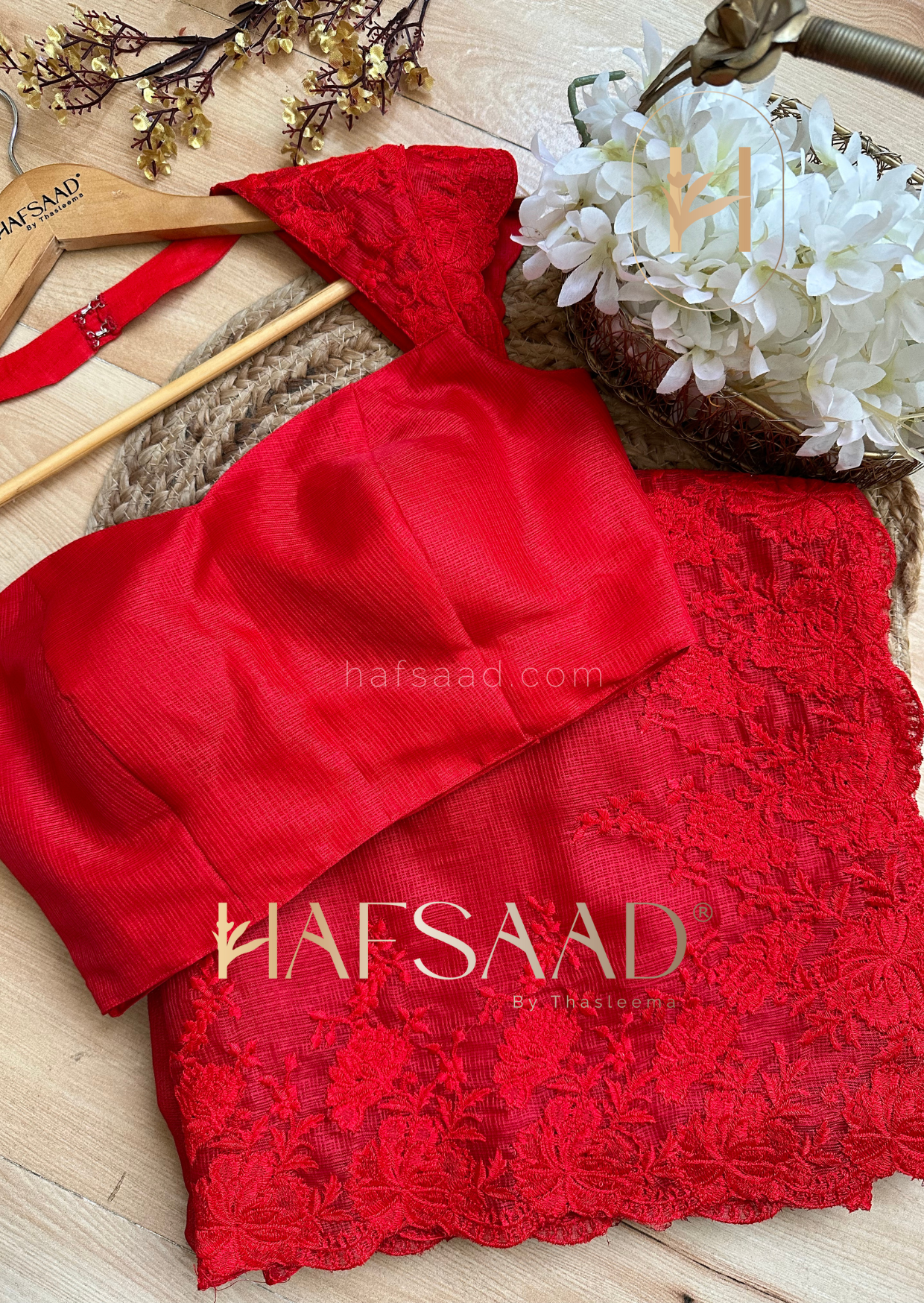 Celestia- Embroidered saree (Red)