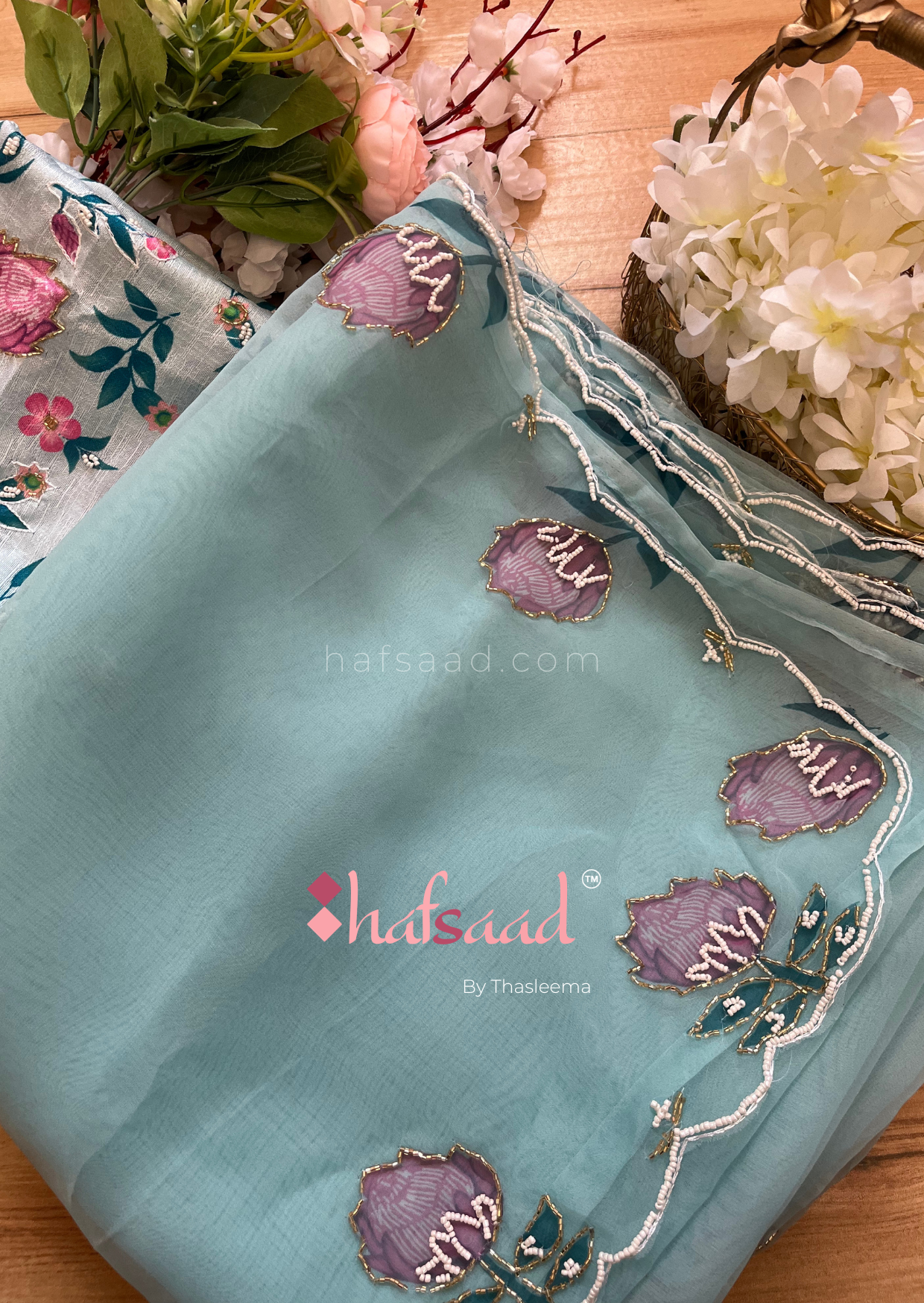 Tulip- organza saree (Pastel Blue)