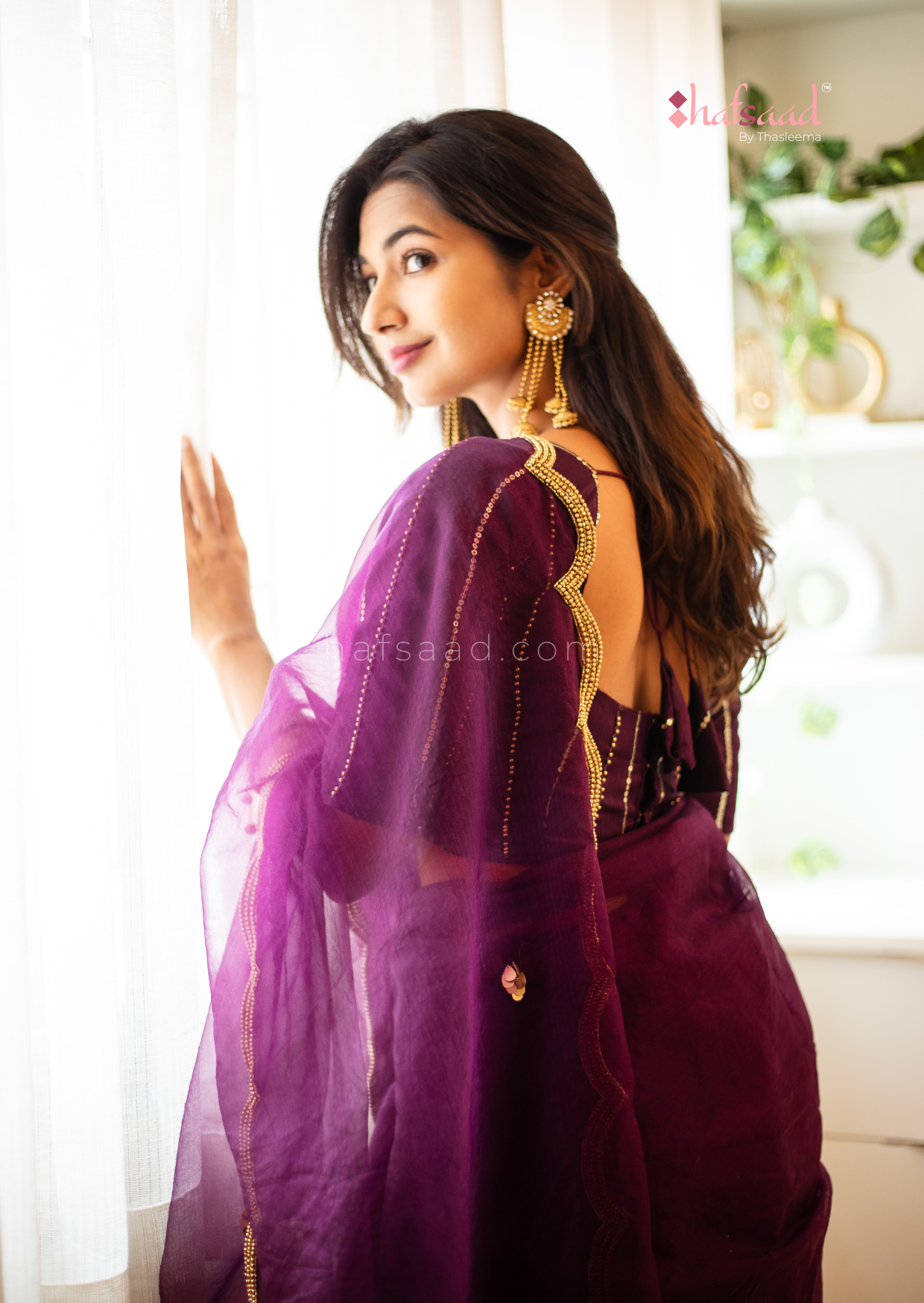 IRIS- Ready to wear pure organza saree (Purple)