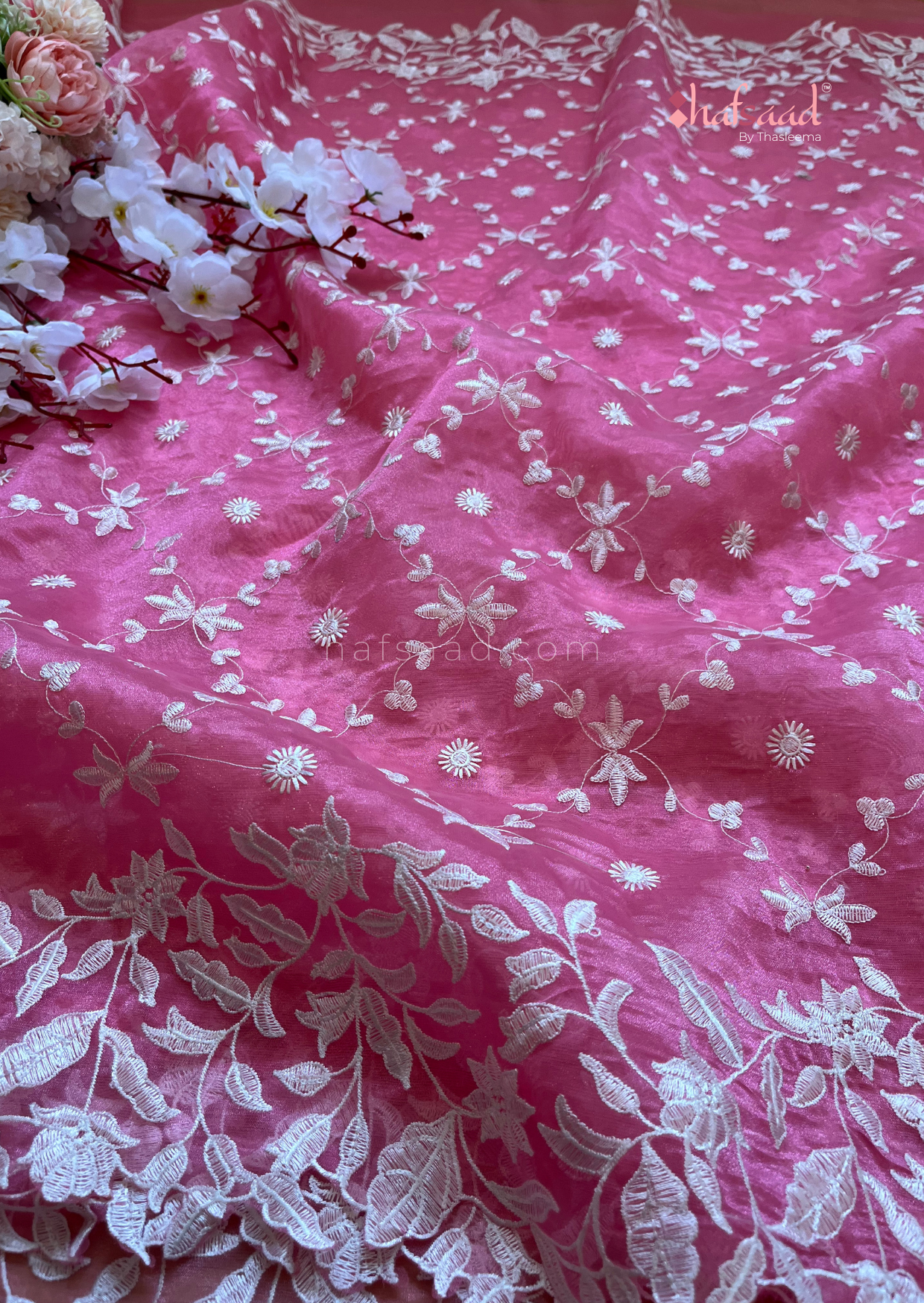Jeni- Embroidered Organza saree (Pink)