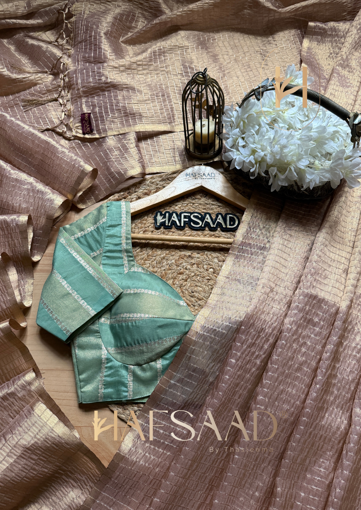 Anmol - Semi tissue silk saree (Rose gold)