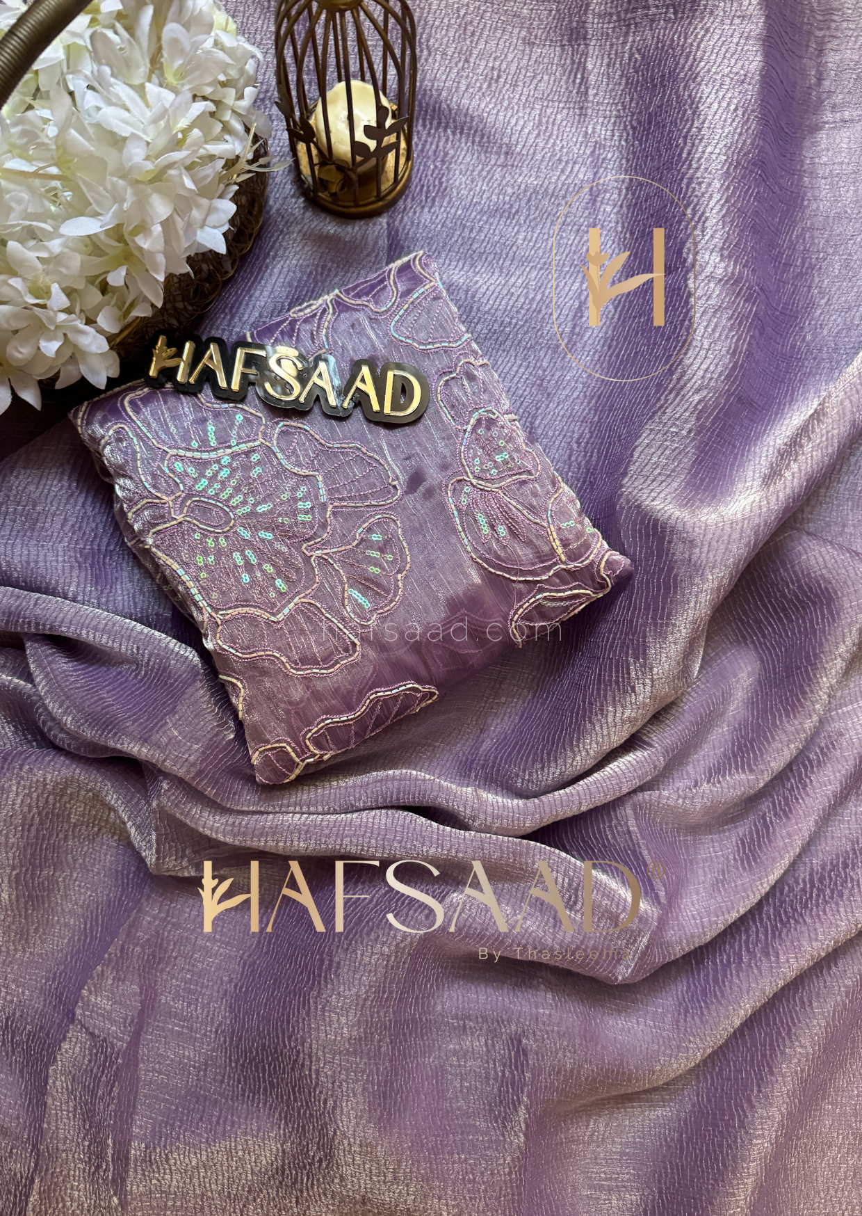 Hasini-Crushed tissue saree (Lavender)