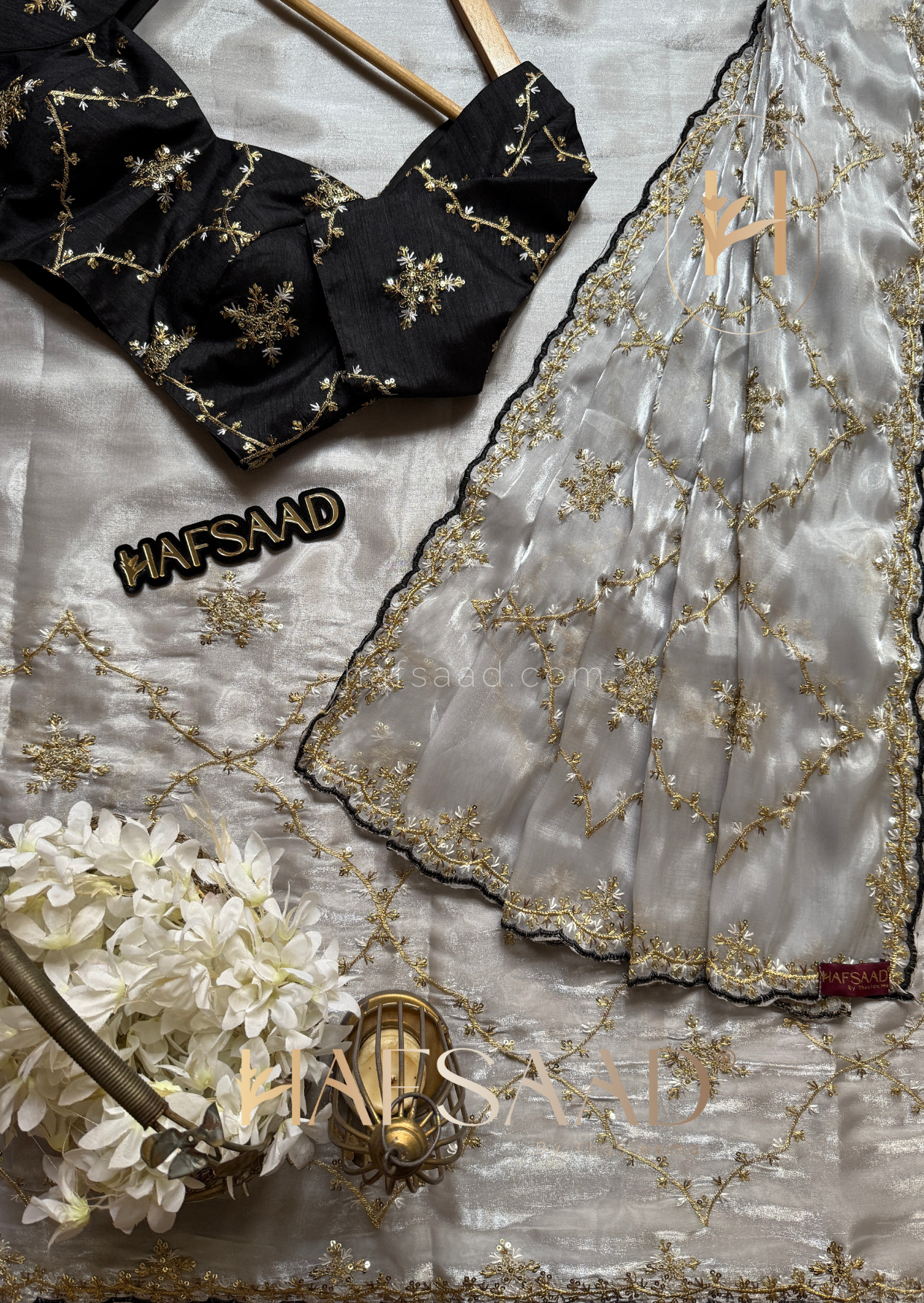 Gulabi - Satin organza saree (Grey)