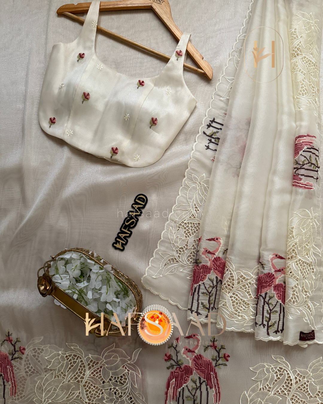 Flamingo - Soft appliqué saree