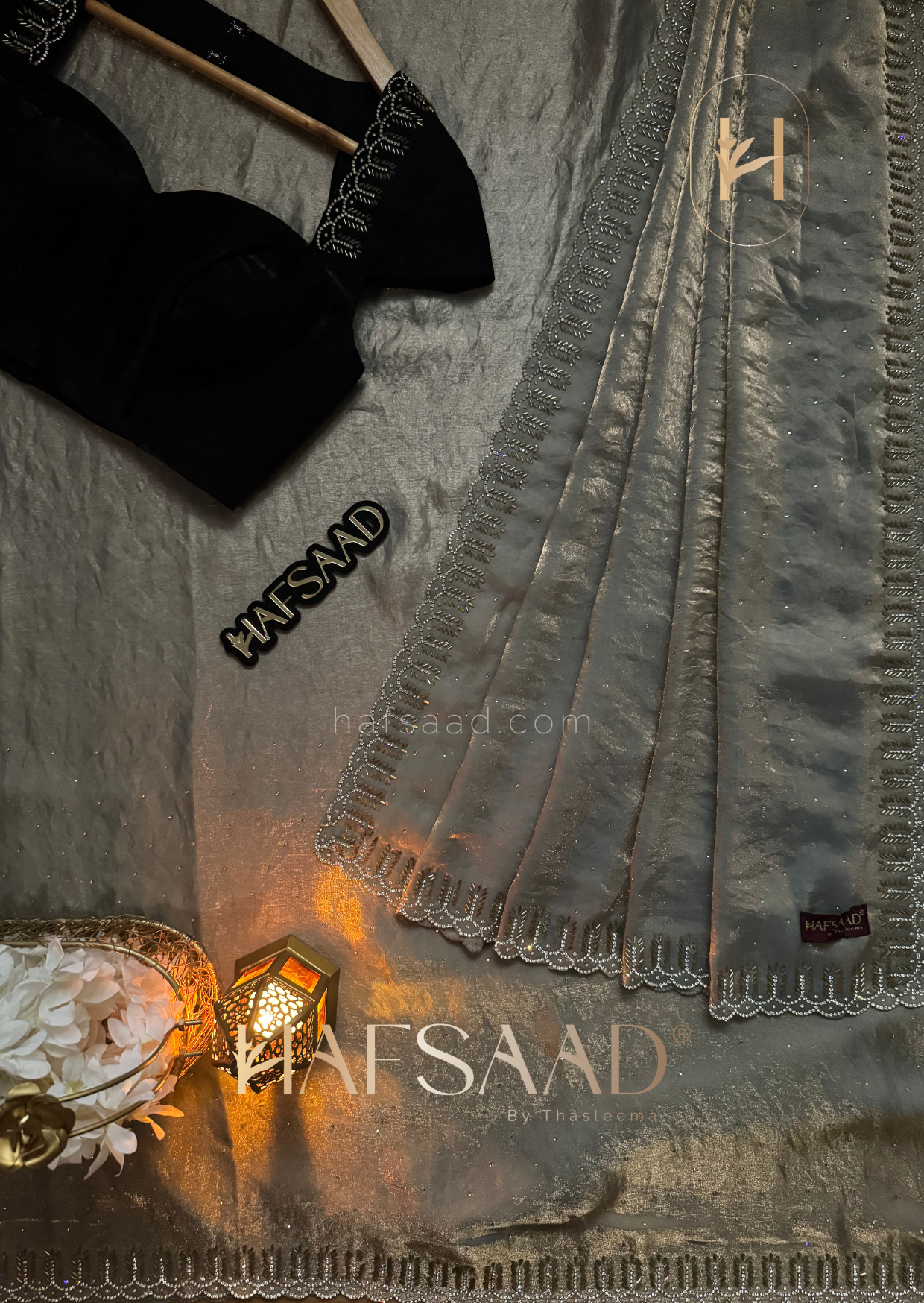 Henna - Stardust satin saree (Grey)