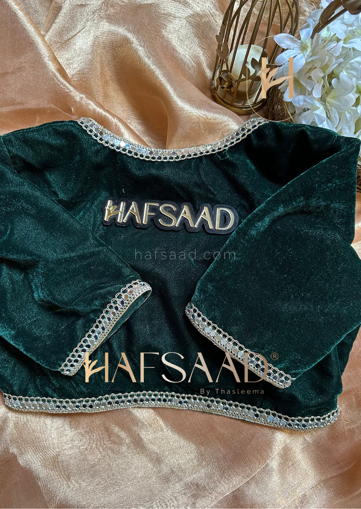 Jaan- Custom velvet blouse (Bottle Green)