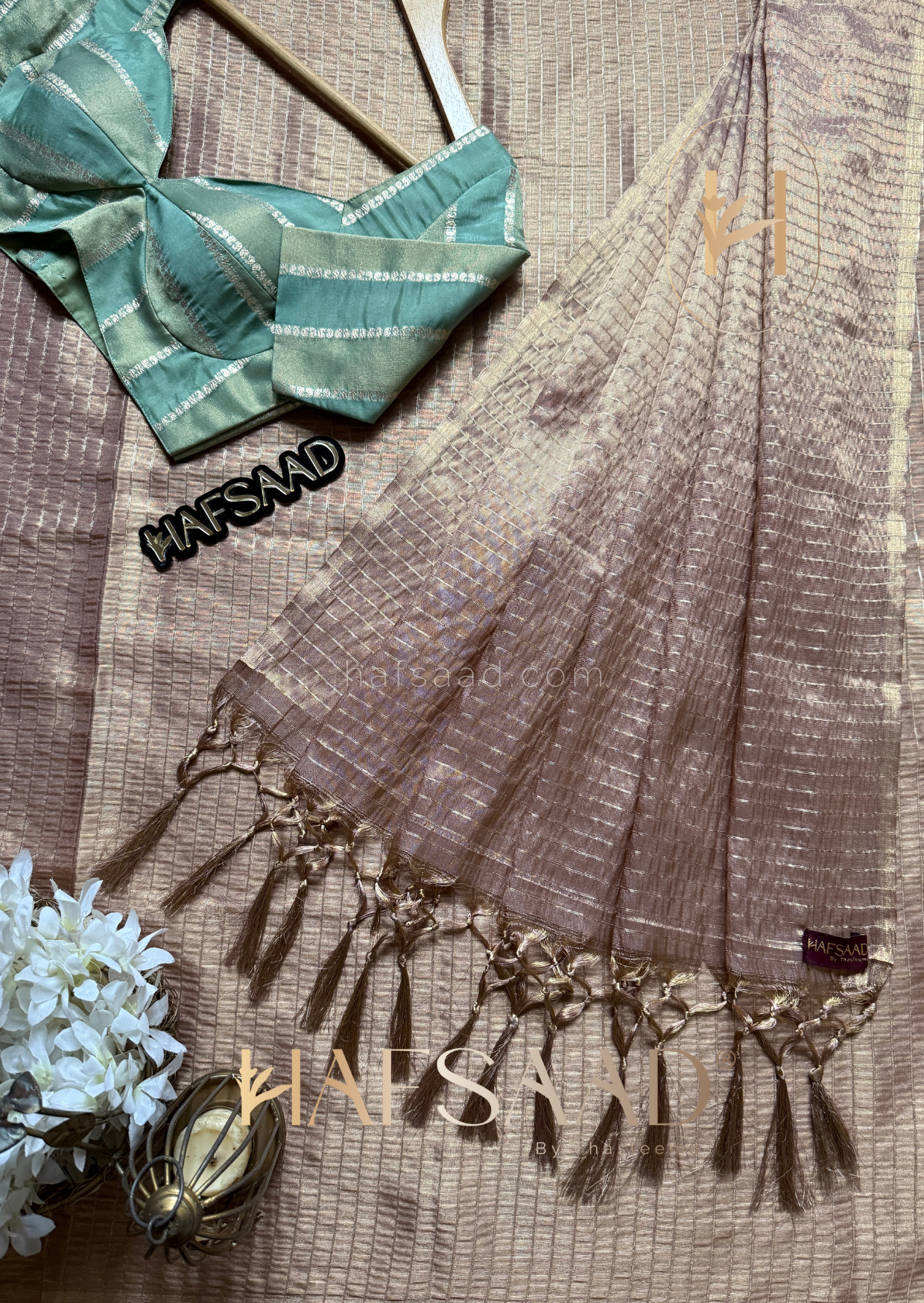 Anmol - Semi tissue silk saree (Rose gold)