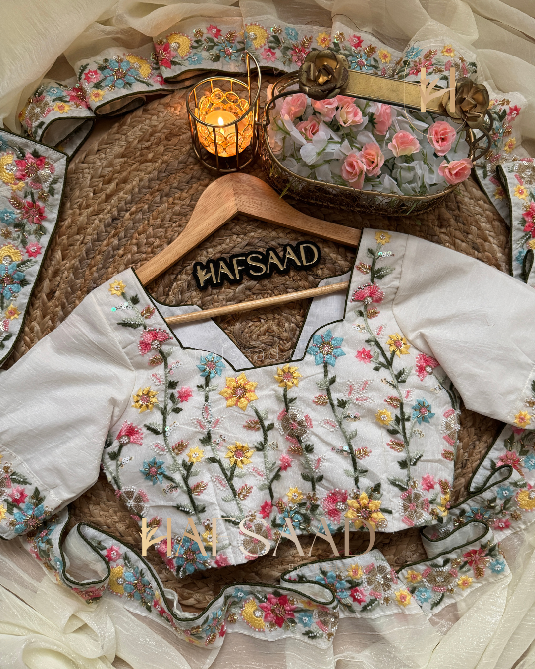 French fleur - Glass Chiffon Handwork Saree