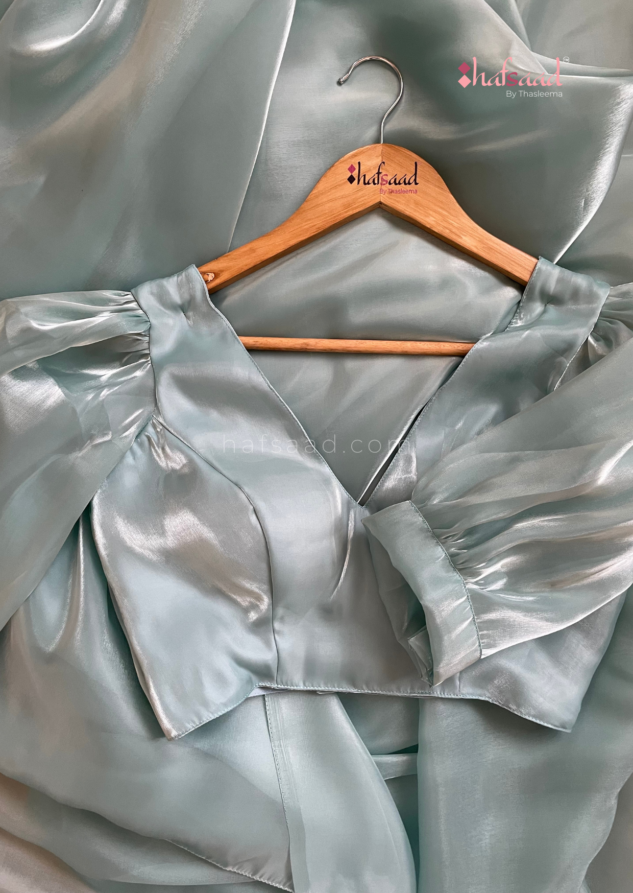 Georgia- Premium satin organza saree (Tiffany Blue)