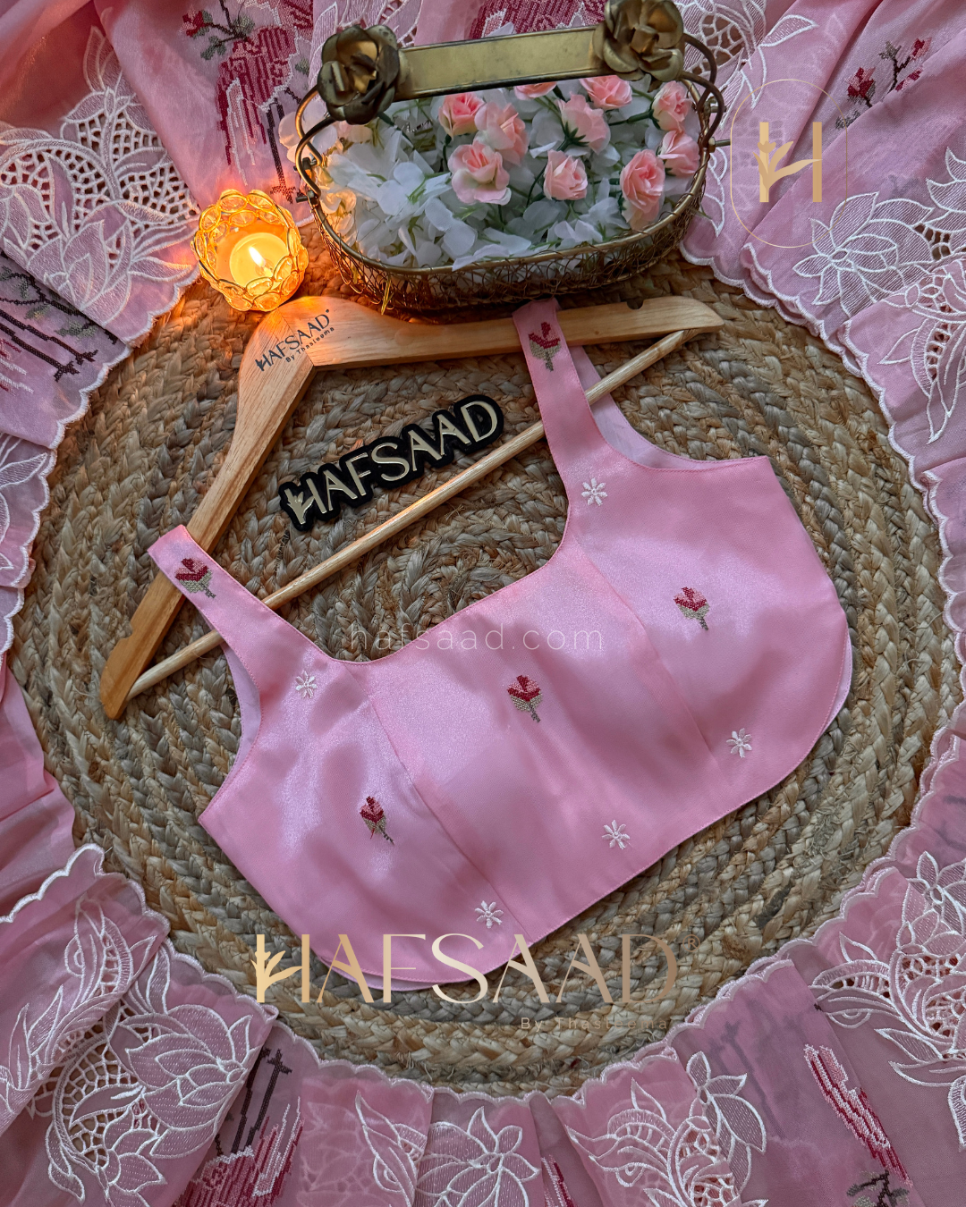 Flamingo - Soft appliqué saree (Pink)
