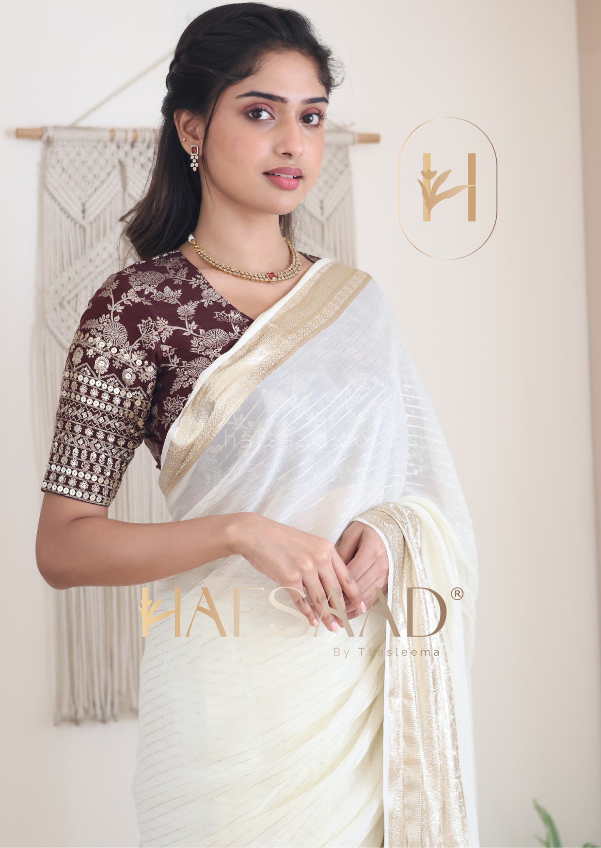 Mithra- Pure viscose saree (Plum Cream)