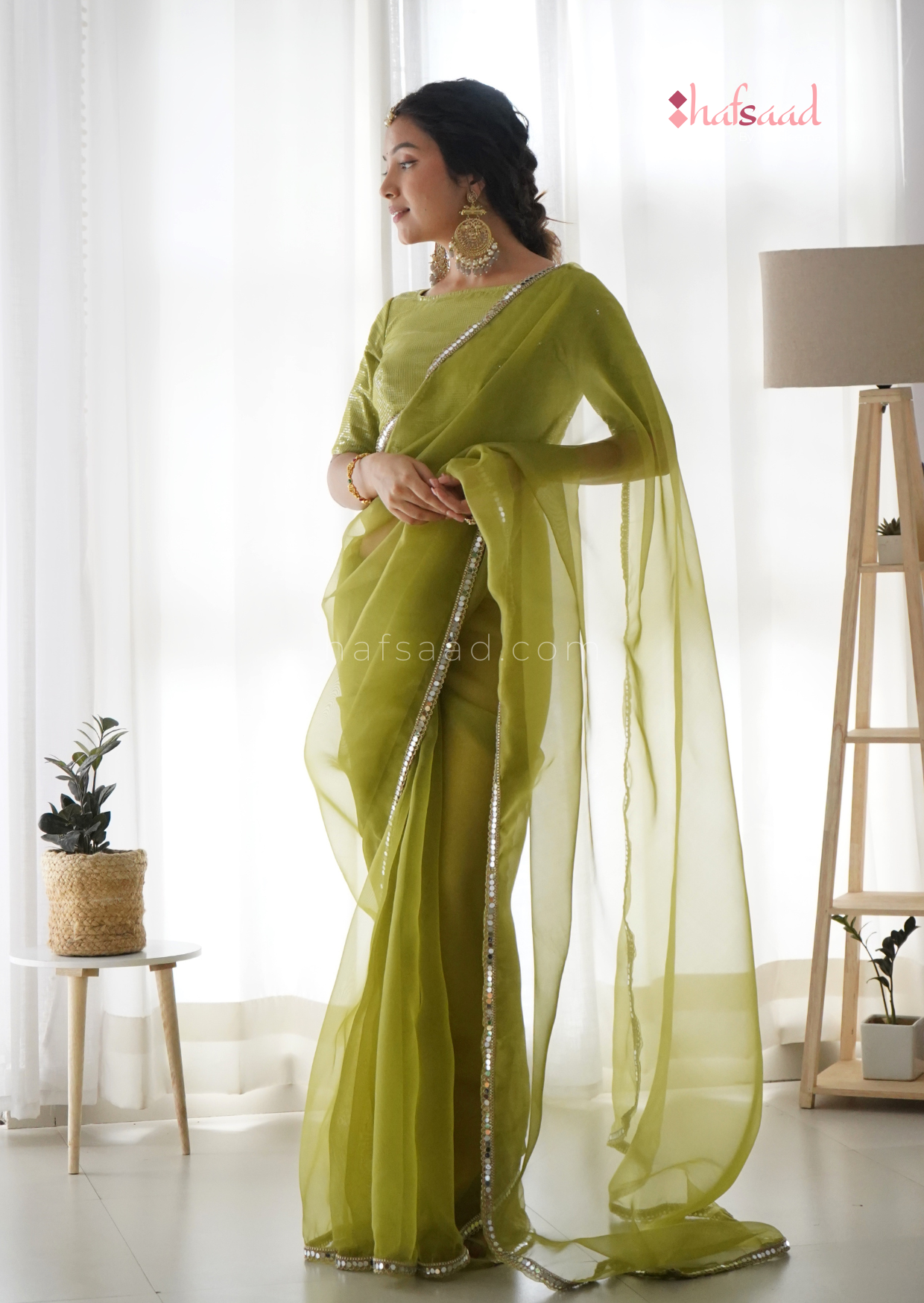 Haseen- Ready to wear saree ( Metallic Moss green)