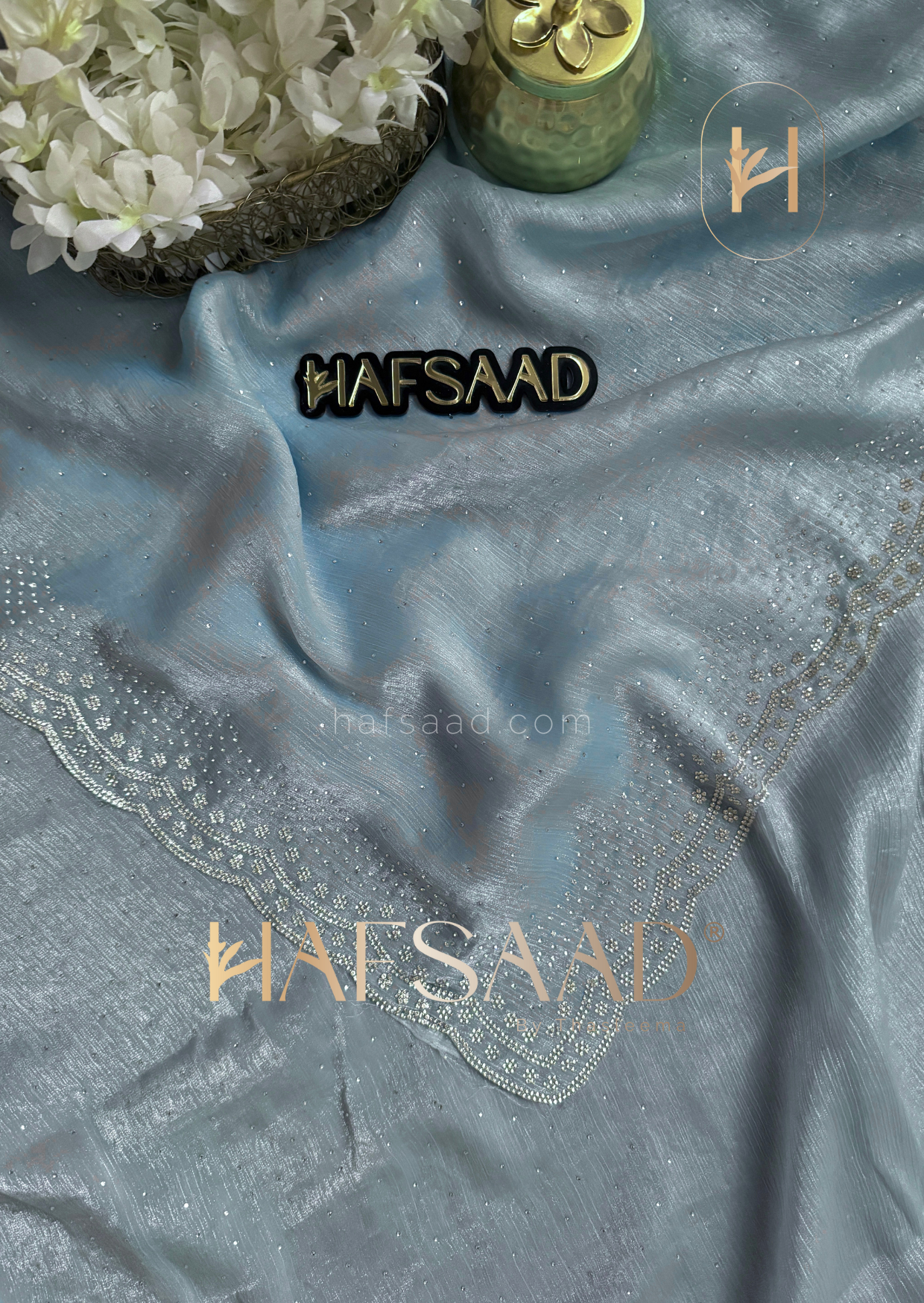 Glisten - Designer chiffon saree (Blue)