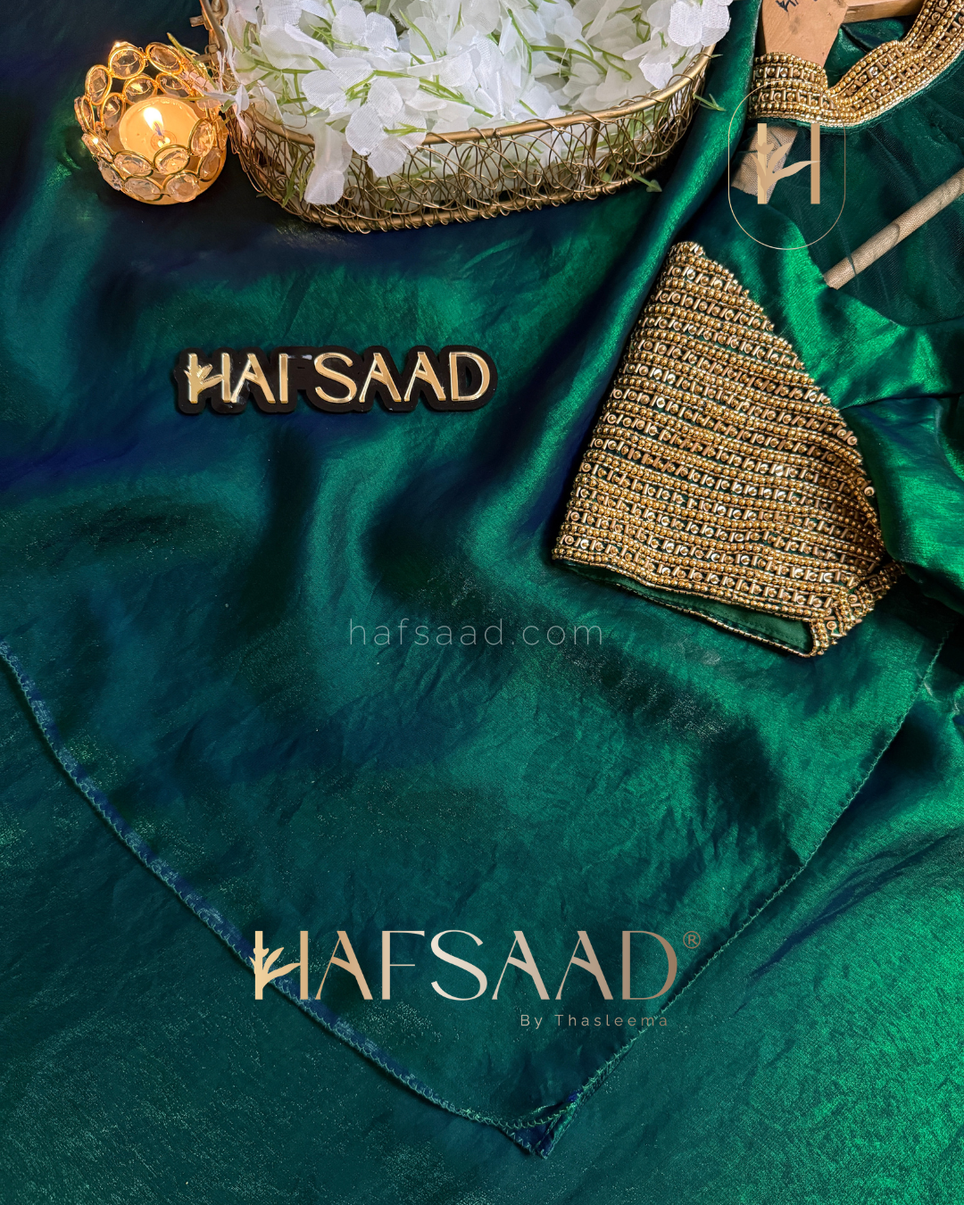 Tara - Artisanal handwork saree (Emerald waves)