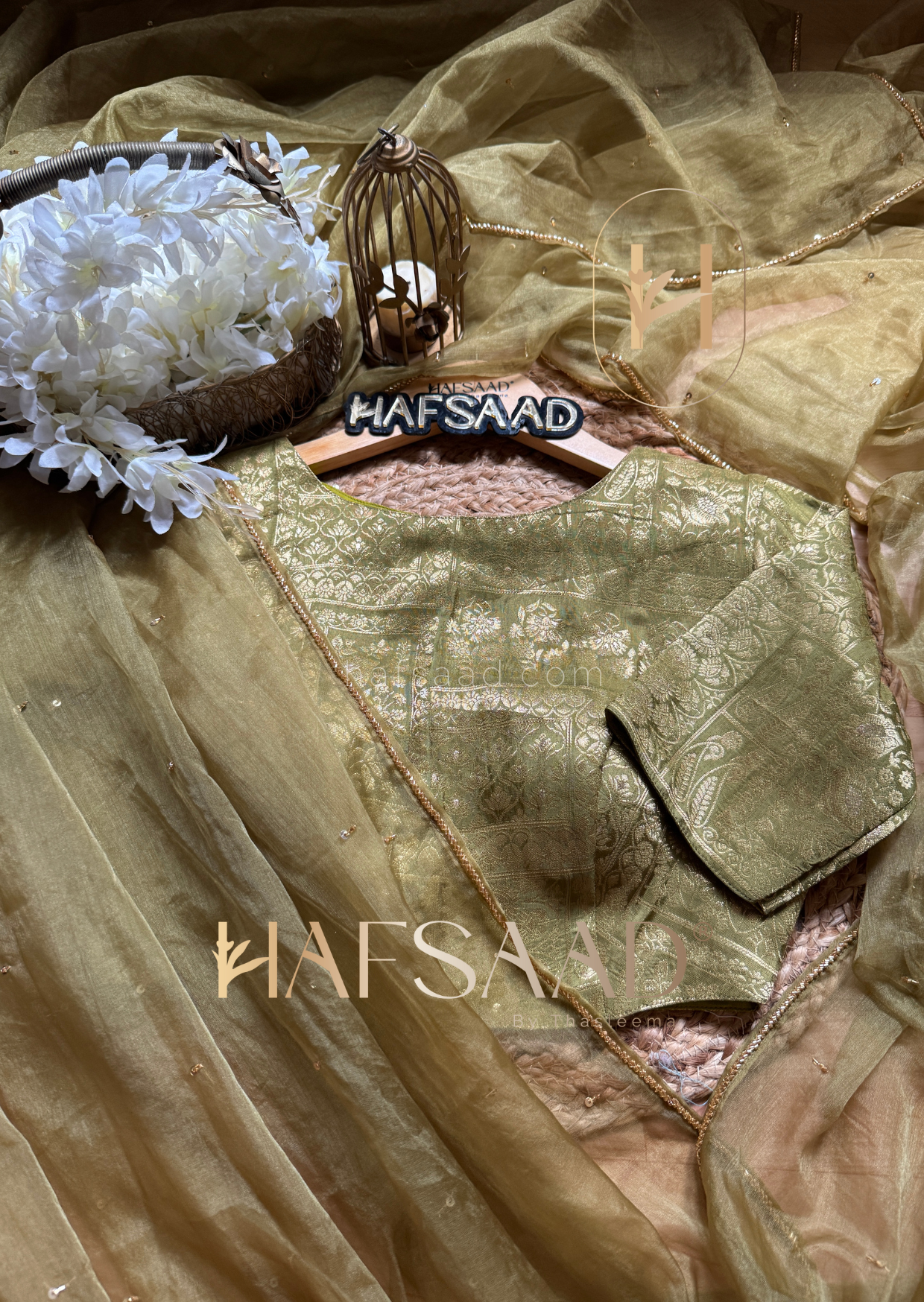 Kiara - Pure organza handwork saree (Moss green)