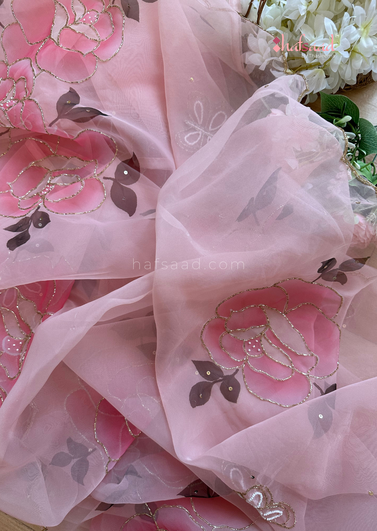 Dear Daisy- Handwork organza saree (Blushed)